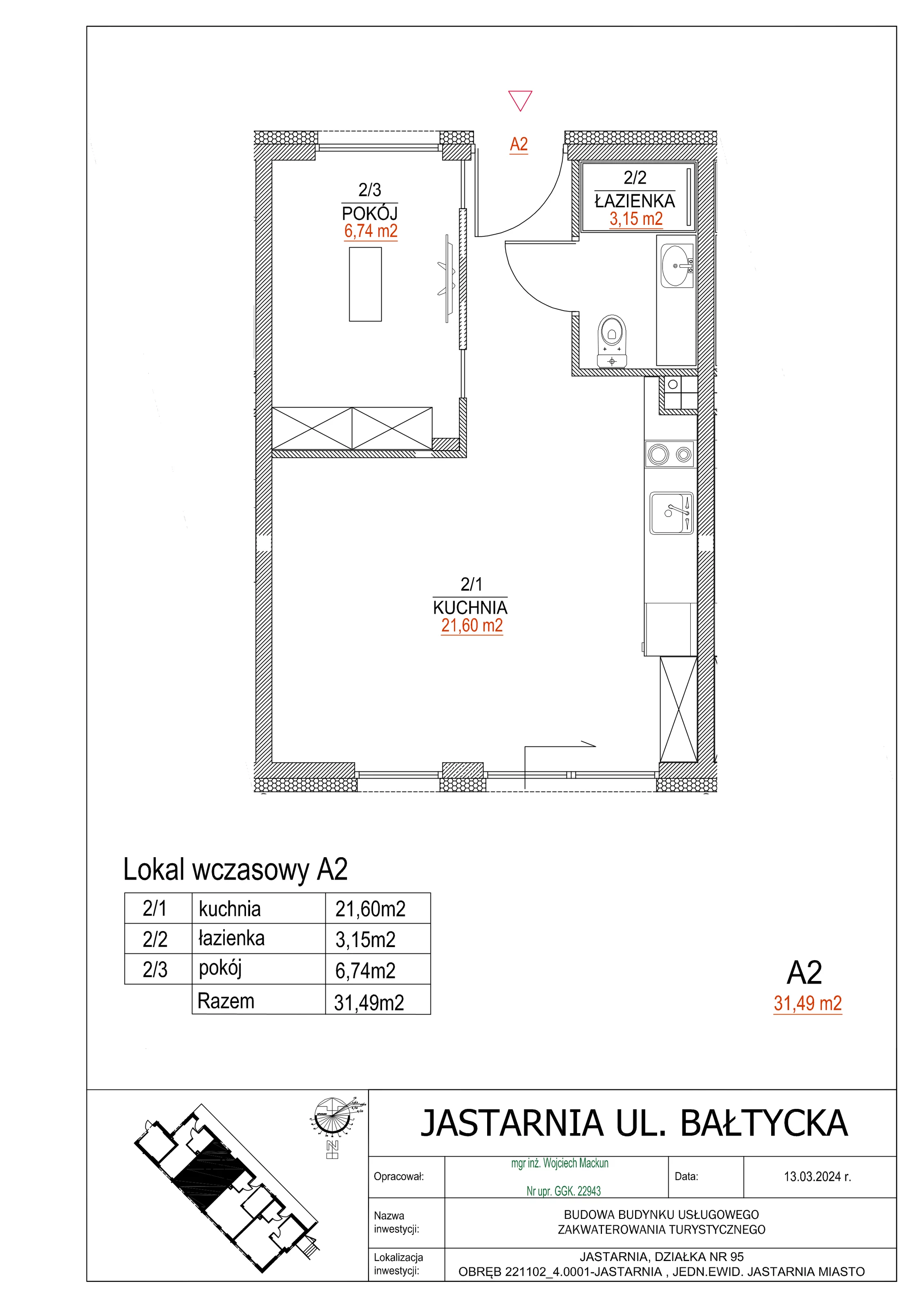 Apartament inwestycyjny 31,49 m², parter, oferta nr A2, Apartamenty Wyspa, Jastarnia, ul. Bałtycka 5