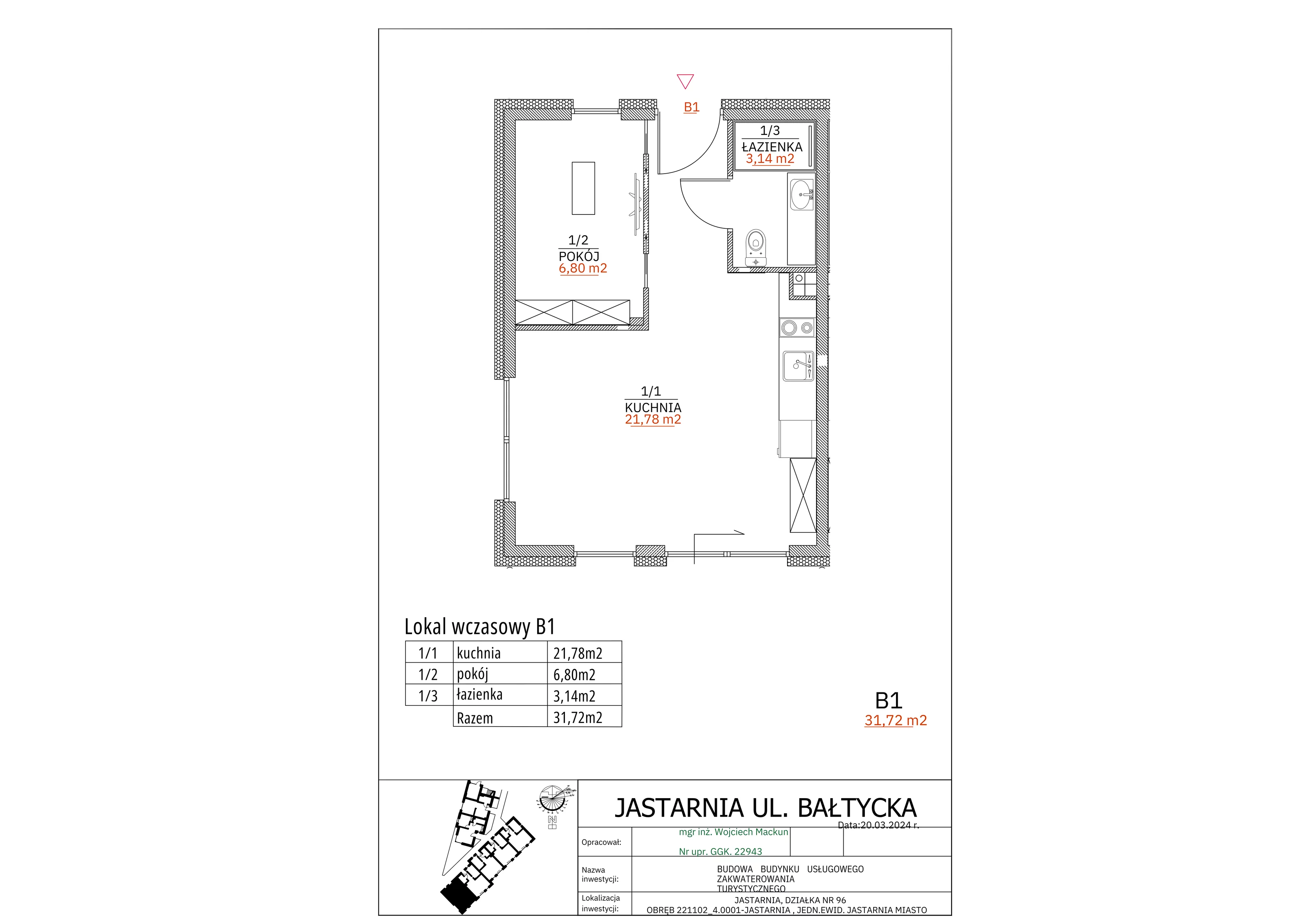 Apartament inwestycyjny 31,72 m², parter, oferta nr B1, Apartamenty Wyspa, Jastarnia, ul. Bałtycka 5