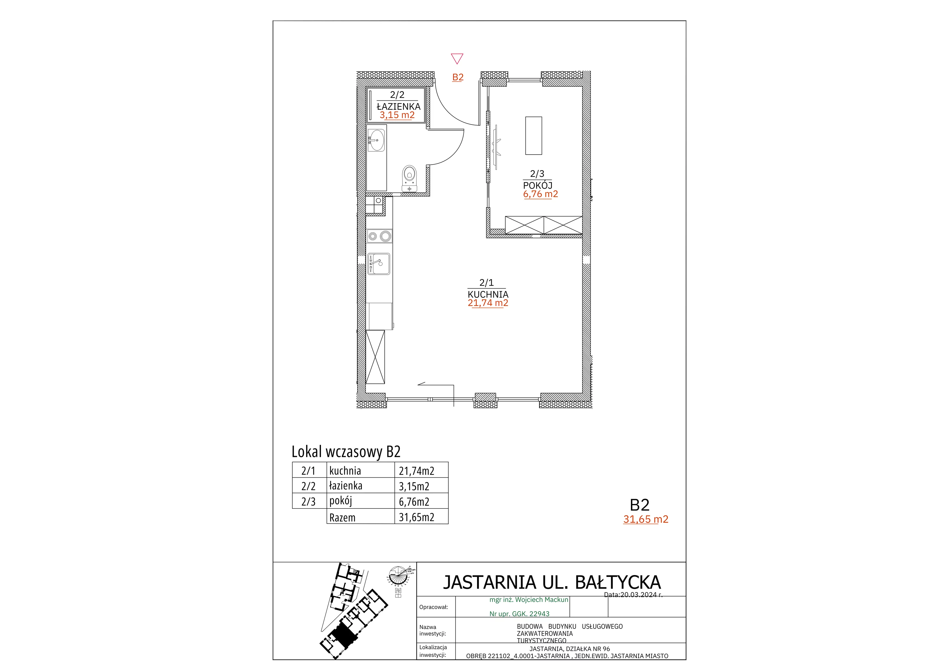 Apartament inwestycyjny 31,65 m², parter, oferta nr B2, Apartamenty Wyspa, Jastarnia, ul. Bałtycka 5