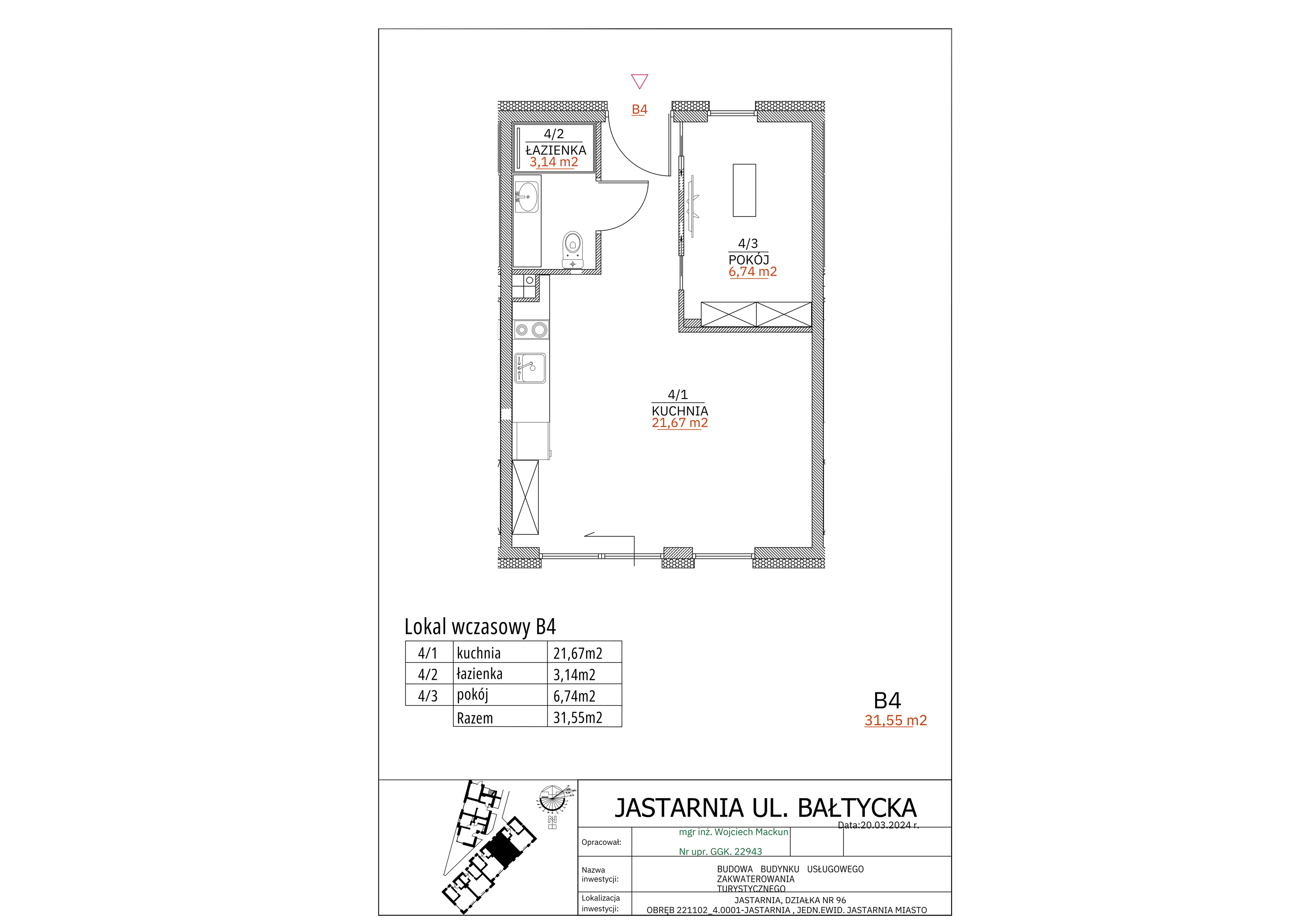 Apartament inwestycyjny 31,55 m², parter, oferta nr B4, Apartamenty Wyspa, Jastarnia, ul. Bałtycka 5