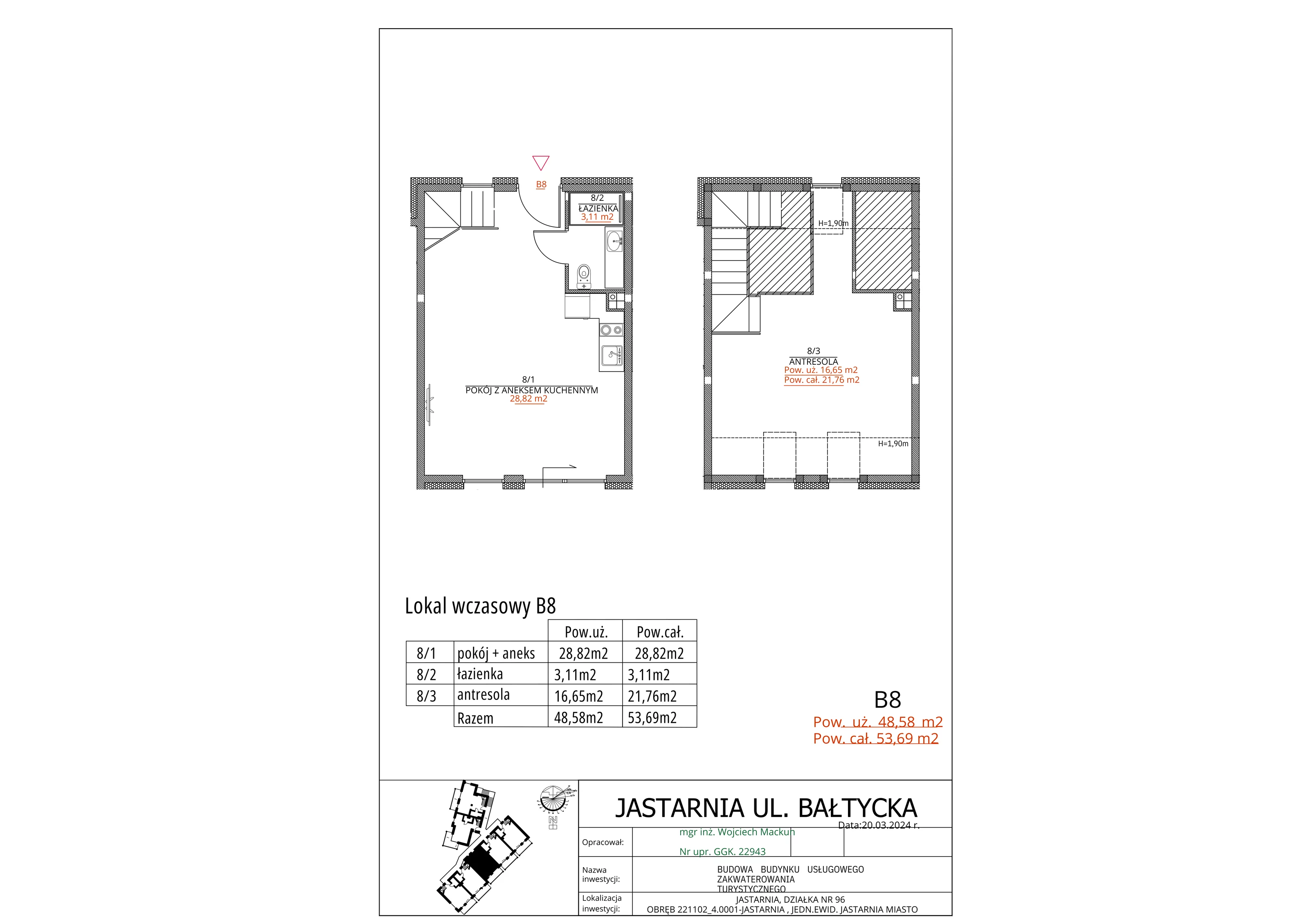 Apartament inwestycyjny 48,58 m², piętro 1, oferta nr B8, Apartamenty Wyspa, Jastarnia, ul. Bałtycka 5