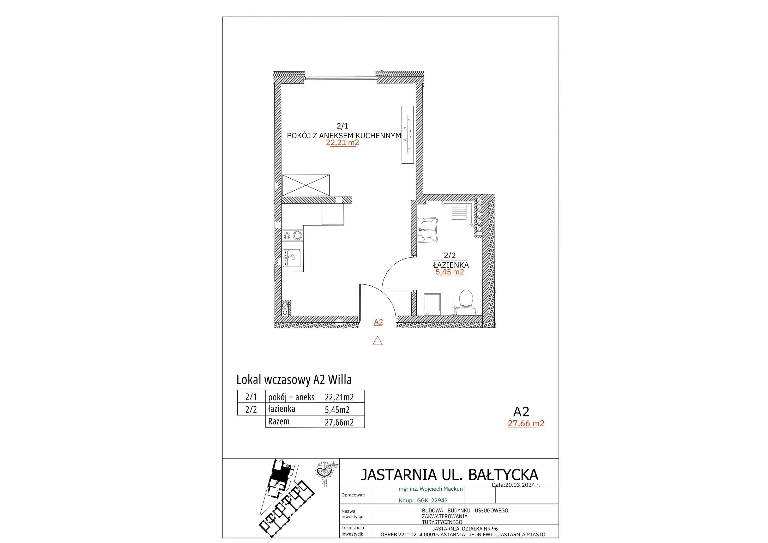 Apartament inwestycyjny 27,66 m², parter, oferta nr A2 Willa, Apartamenty Wyspa, Jastarnia, ul. Bałtycka 5