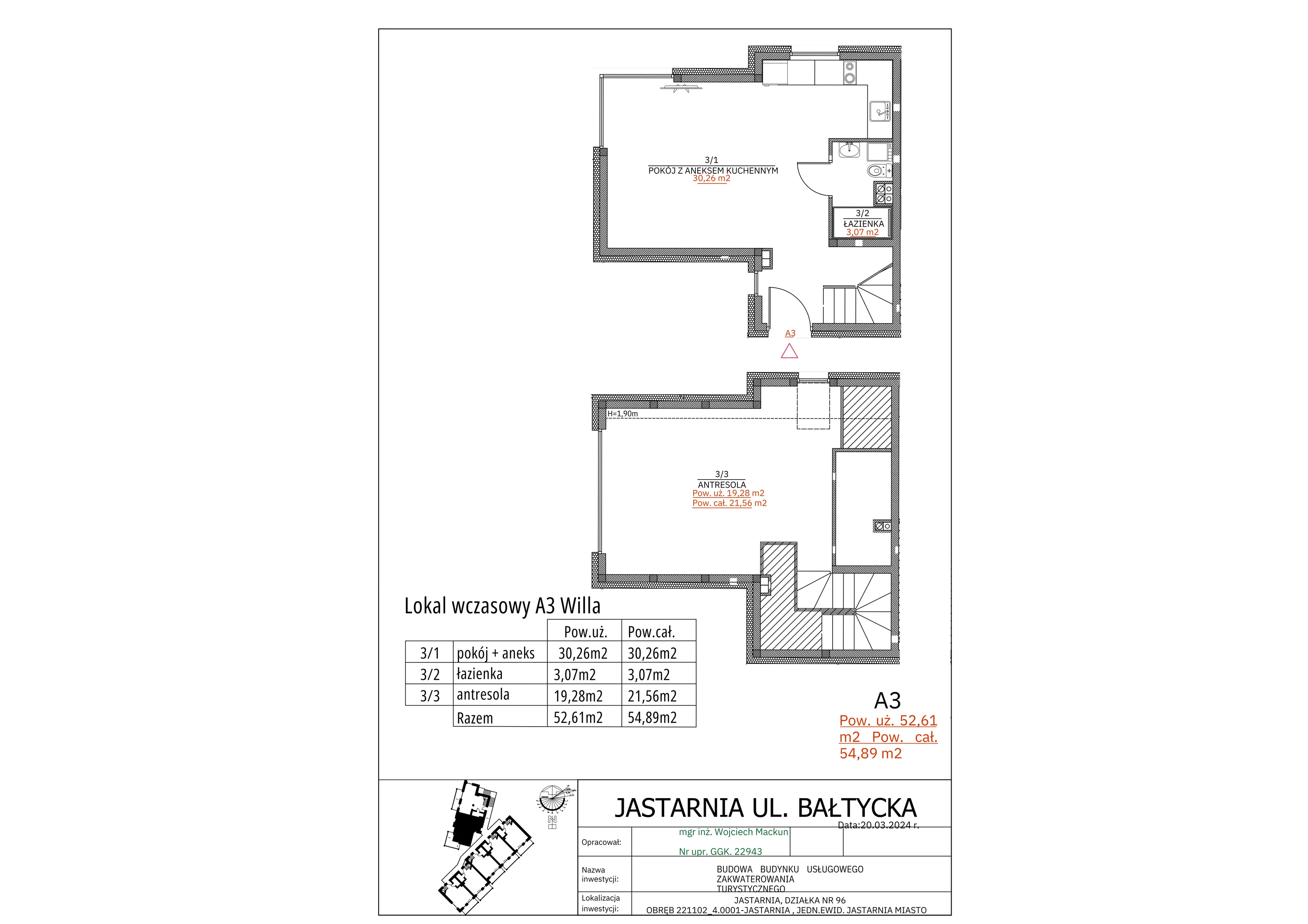 Apartament inwestycyjny 52,61 m², piętro 1, oferta nr A3 Willa, Apartamenty Wyspa, Jastarnia, ul. Bałtycka 5