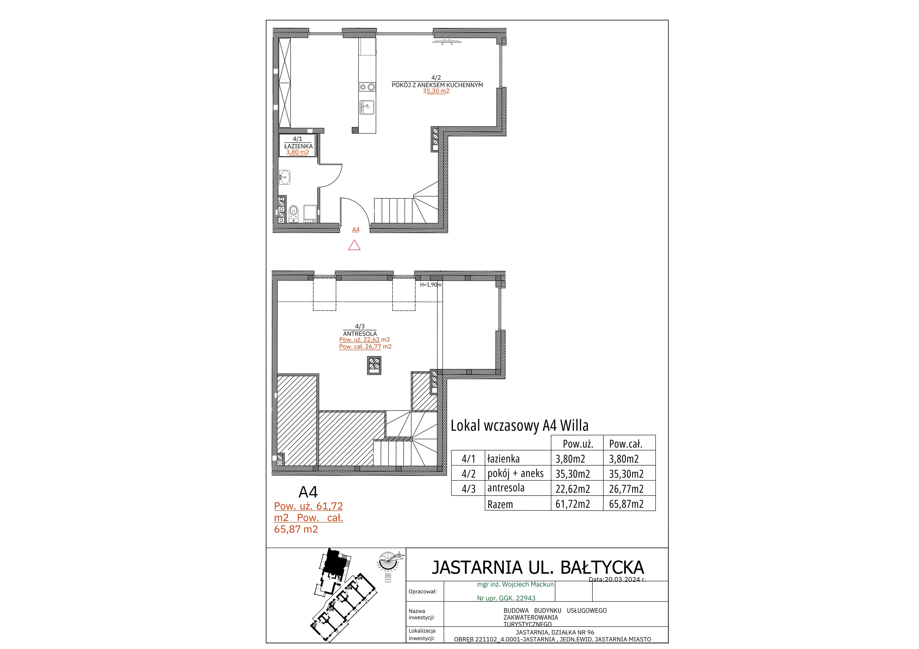 Apartament inwestycyjny 61,72 m², piętro 1, oferta nr A4 Willa, Apartamenty Wyspa, Jastarnia, ul. Bałtycka 5