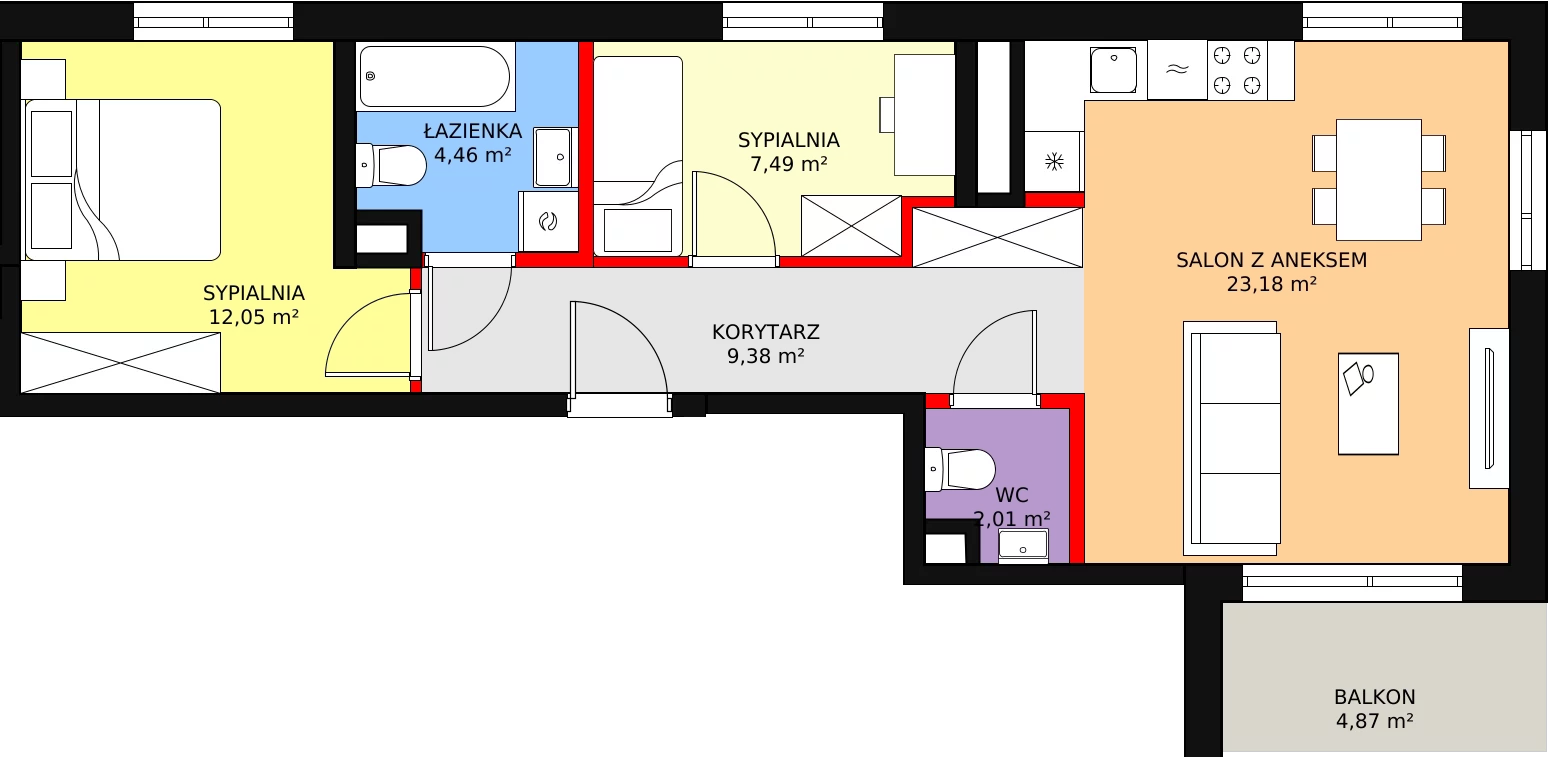 3 pokoje, mieszkanie 58,57 m², piętro 1, oferta nr AA2.6, PUR na Kamionku, Warszawa, Praga Południe, Kamionek, ul. Żupnicza