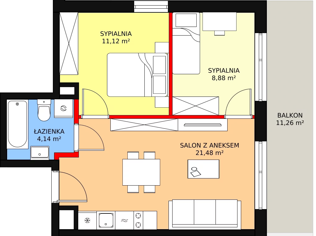 3 pokoje, apartament 45,62 m², piętro 1, oferta nr AA2.5, PUR na Kamionku, Warszawa, Praga Południe, Kamionek, ul. Żupnicza