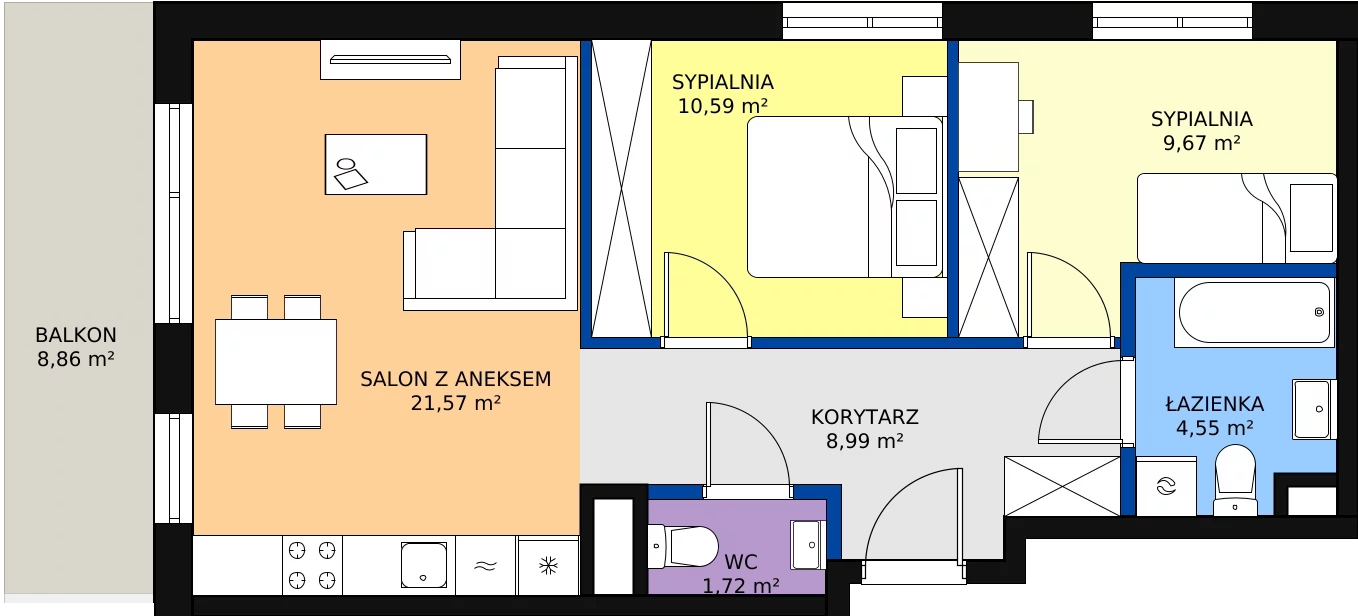 Zalety mieszkania 57.09 m², AB4.2