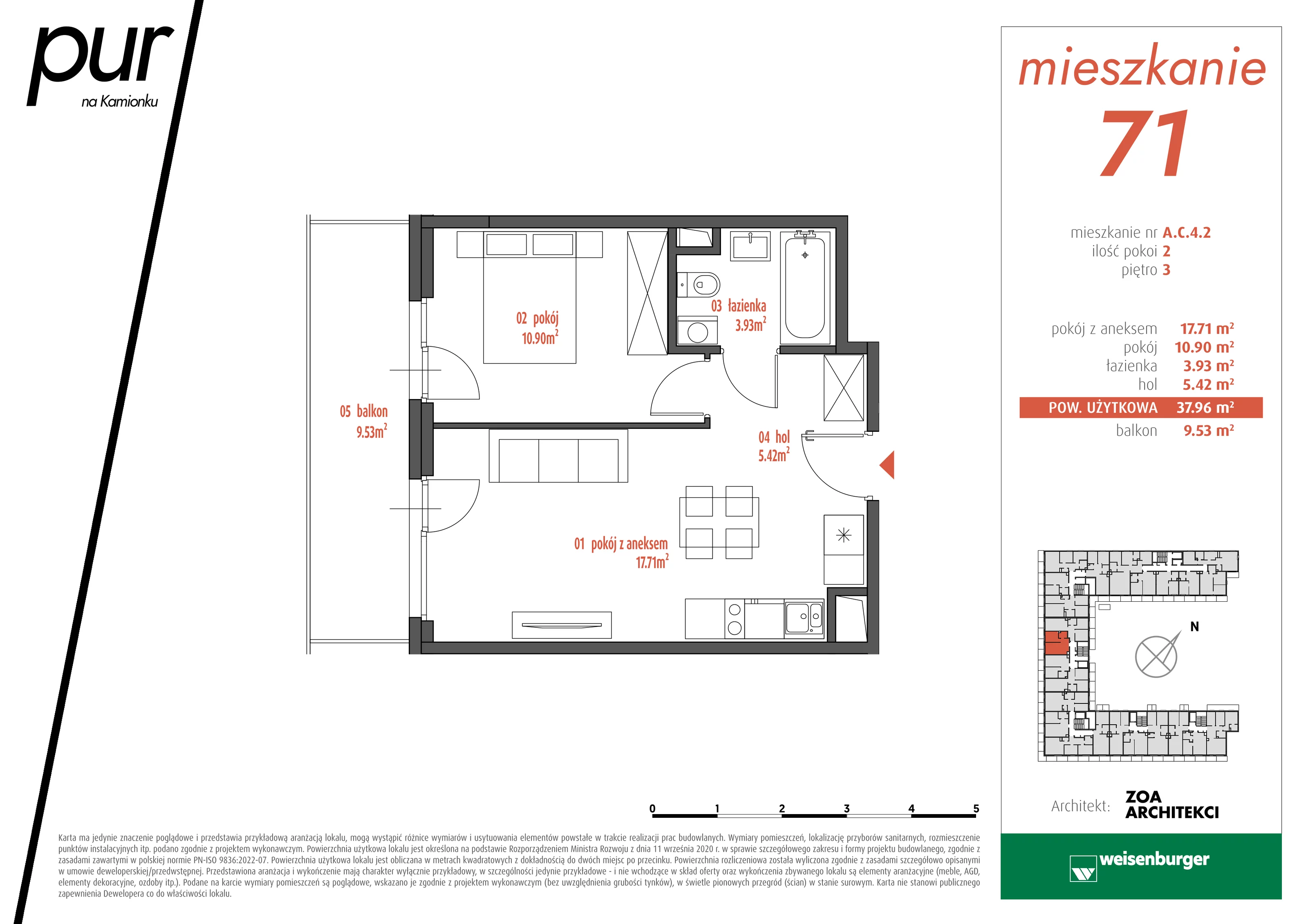 Mieszkanie 37,96 m², piętro 3, oferta nr AC4.2, PUR na Kamionku, Warszawa, Praga Południe, Kamionek, ul. Żupnicza