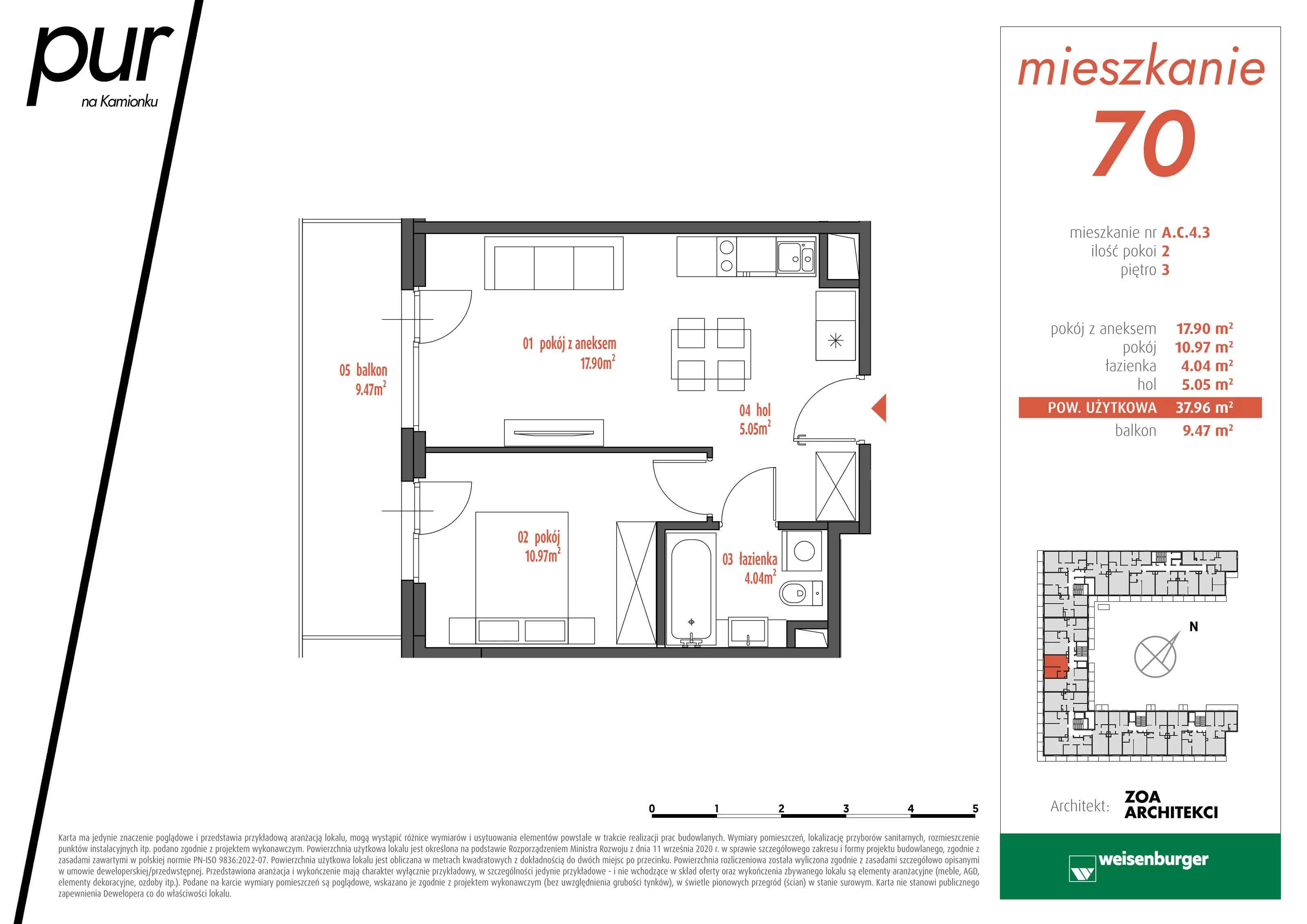 Mieszkanie 37,96 m², piętro 3, oferta nr AC4.3, PUR na Kamionku, Warszawa, Praga Południe, Kamionek, ul. Żupnicza