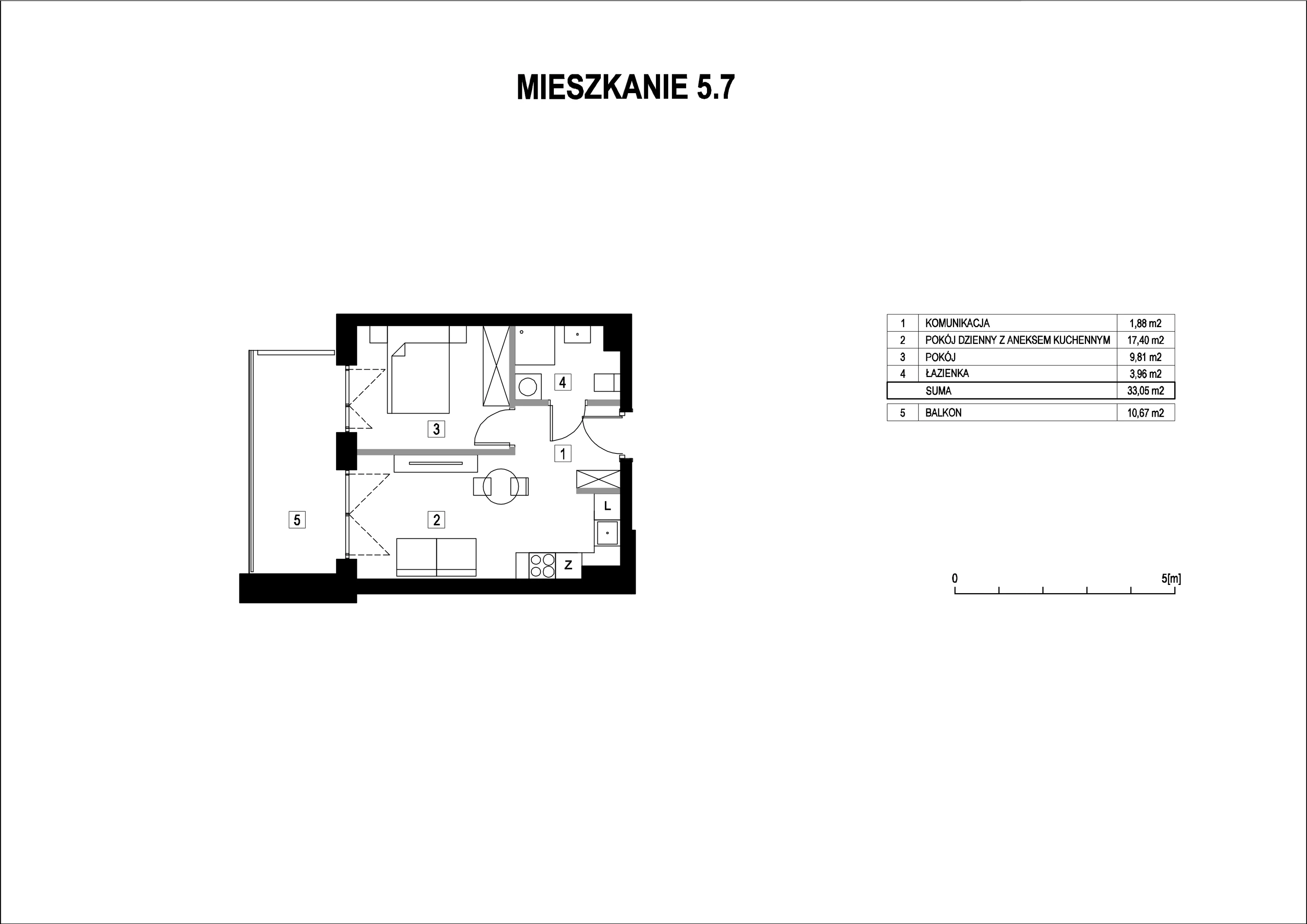 Mieszkanie 33,05 m², piętro 5, oferta nr M5_7, La Vie Art, Łódź, Polesie, ul. 6 Sierpnia 10