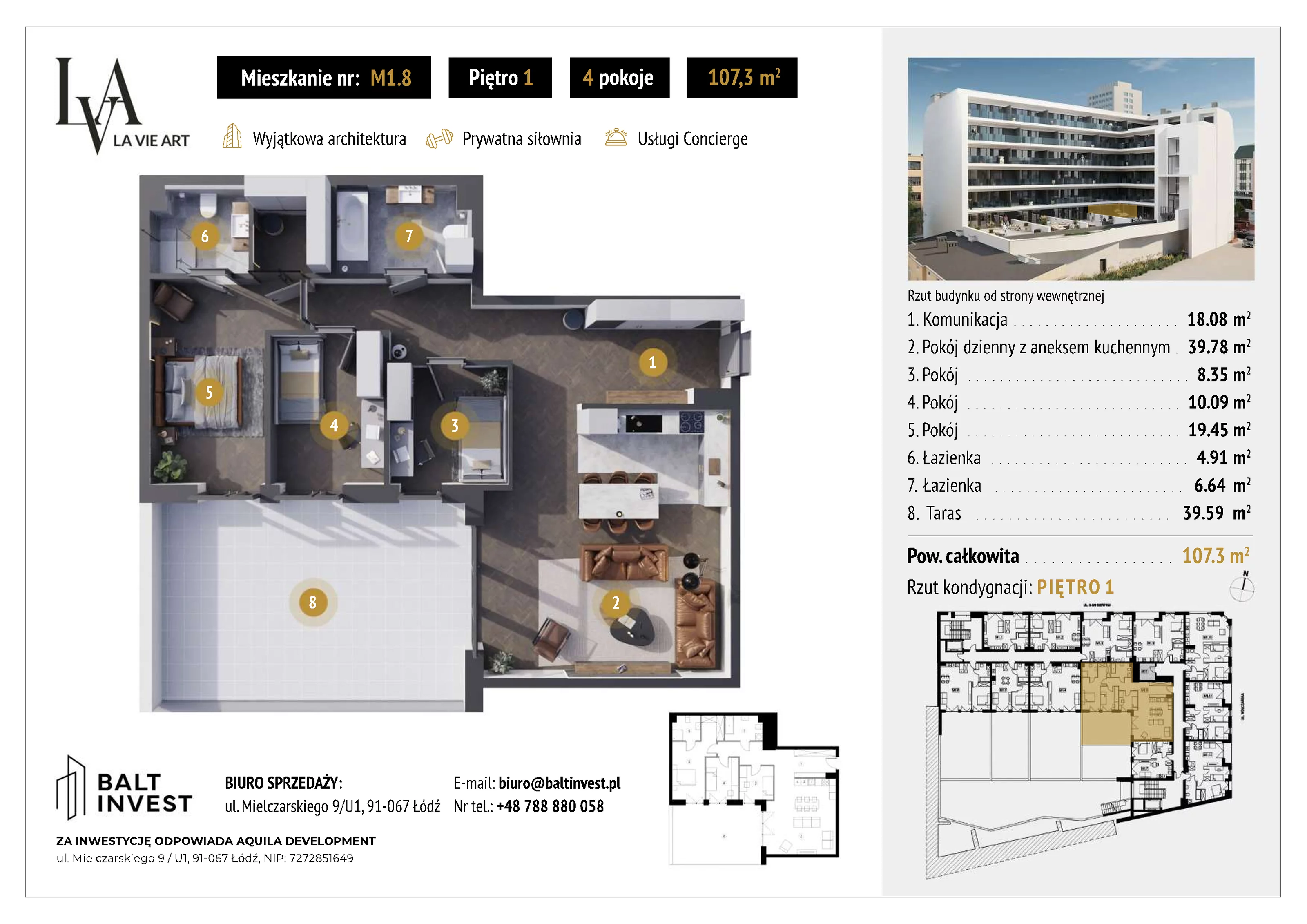 4 pokoje, mieszkanie 107,30 m², piętro 1, oferta nr M1_8, La Vie Art, Łódź, Polesie, ul. 6 Sierpnia 10