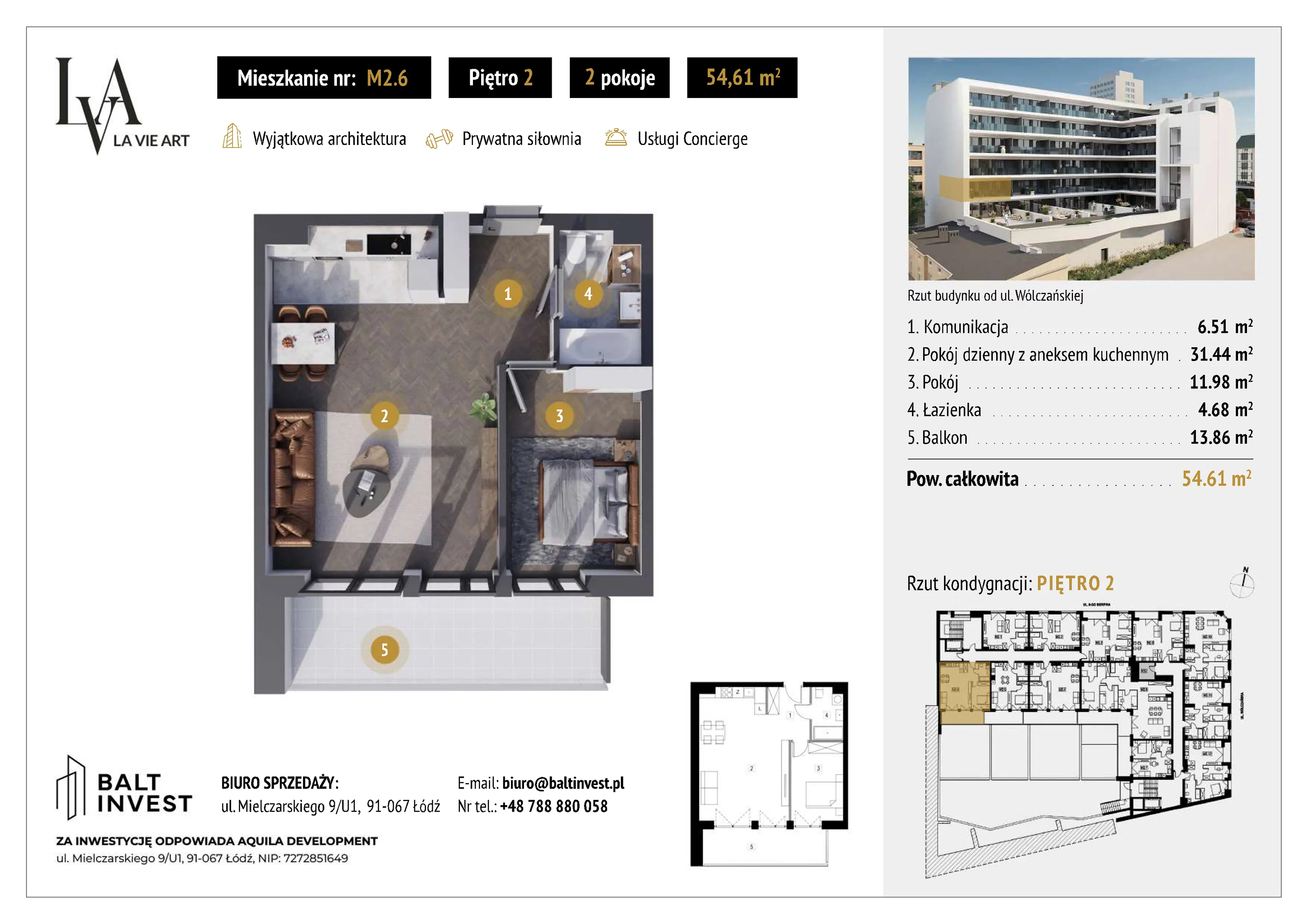 Mieszkanie 54,61 m², piętro 2, oferta nr M2_6, La Vie Art, Łódź, Polesie, ul. 6 Sierpnia 10