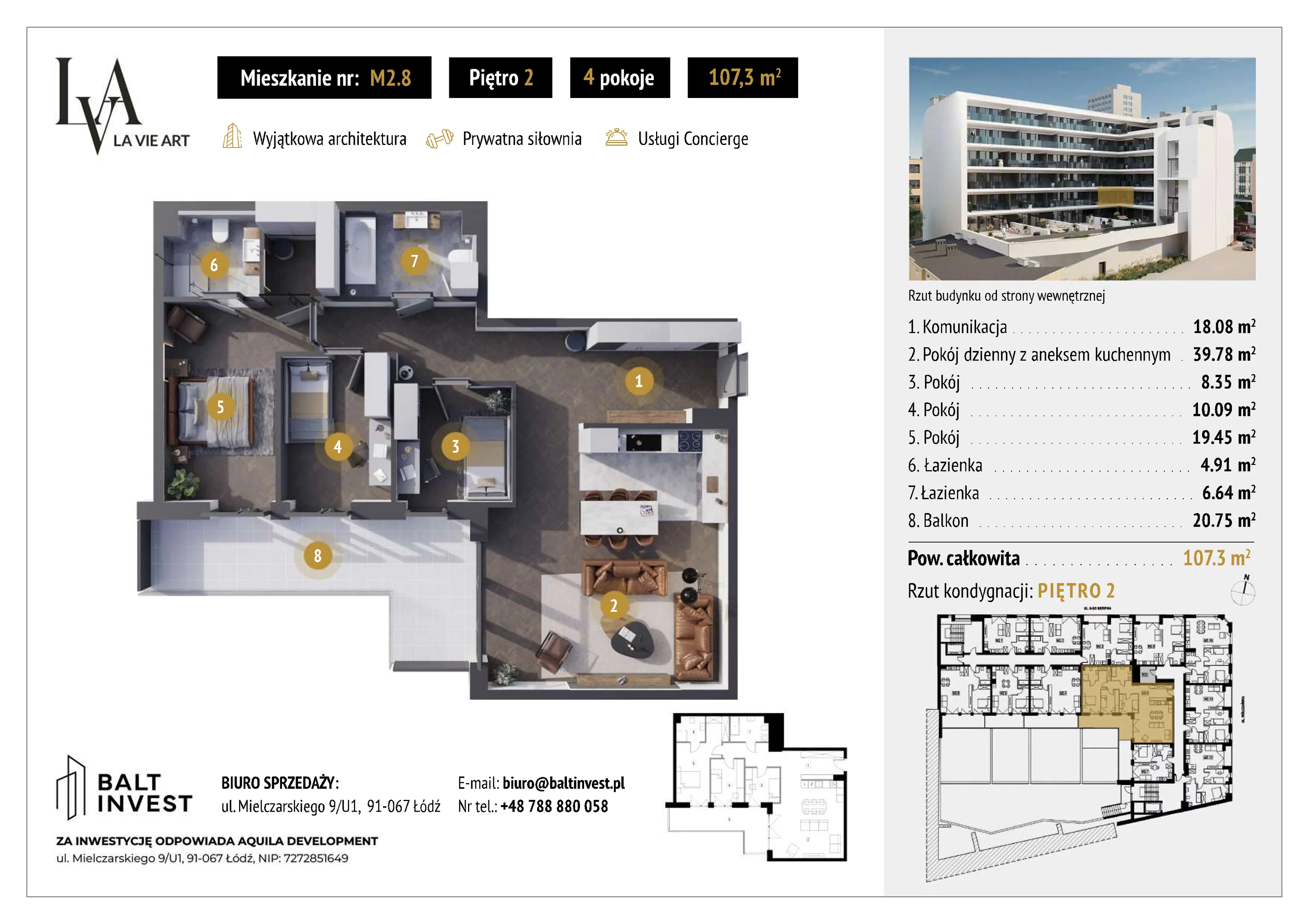 4 pokoje, mieszkanie 107,30 m², piętro 2, oferta nr M2_8, La Vie Art, Łódź, Polesie, ul. 6 Sierpnia 10