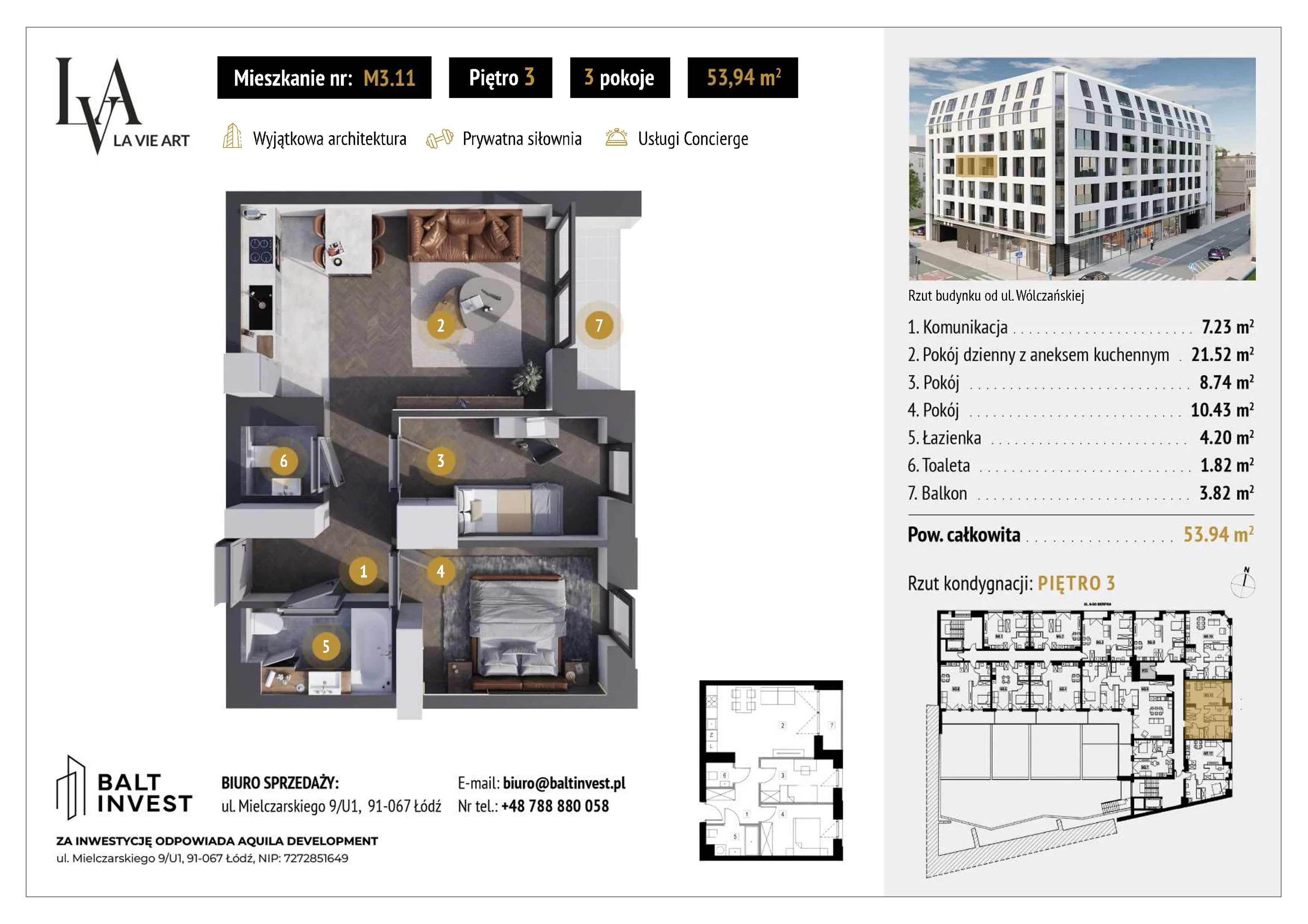 Mieszkanie 53,94 m², piętro 3, oferta nr M3_11, La Vie Art, Łódź, Polesie, ul. 6 Sierpnia 10