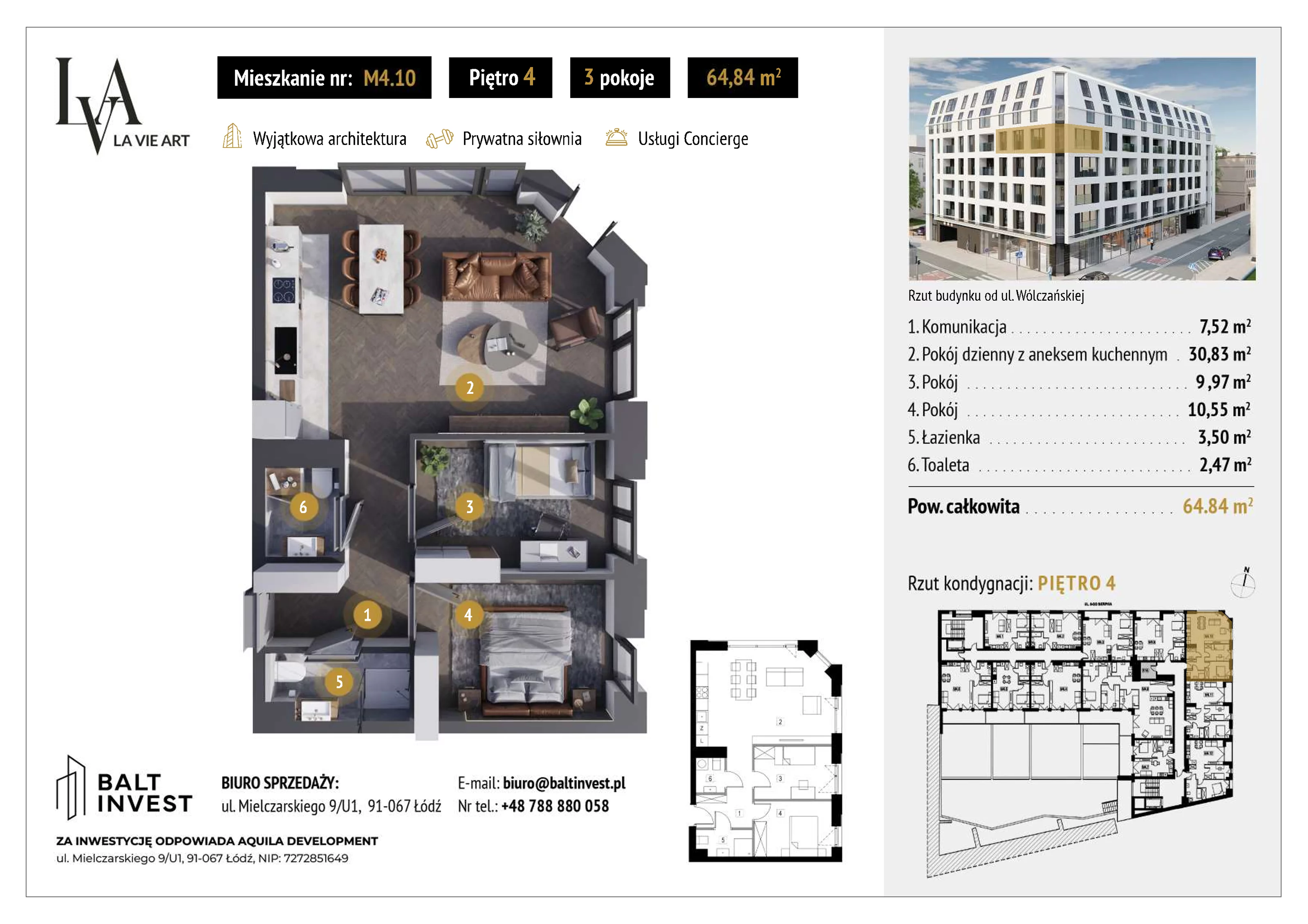 Mieszkanie 64,84 m², piętro 4, oferta nr M4_10, La Vie Art, Łódź, Polesie, ul. 6 Sierpnia 10