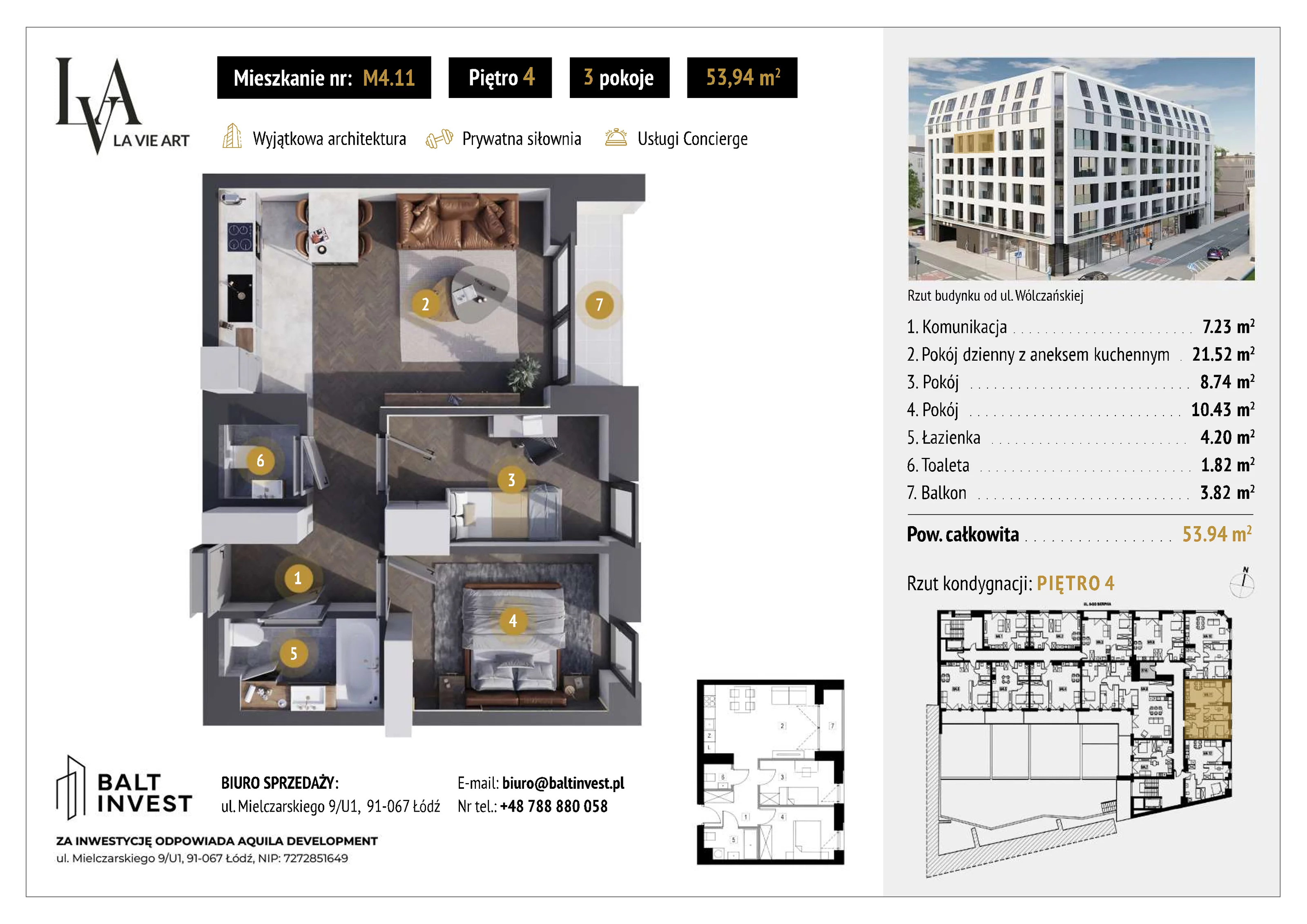 Mieszkanie 53,94 m², piętro 4, oferta nr M4_11, La Vie Art, Łódź, Polesie, ul. 6 Sierpnia 10