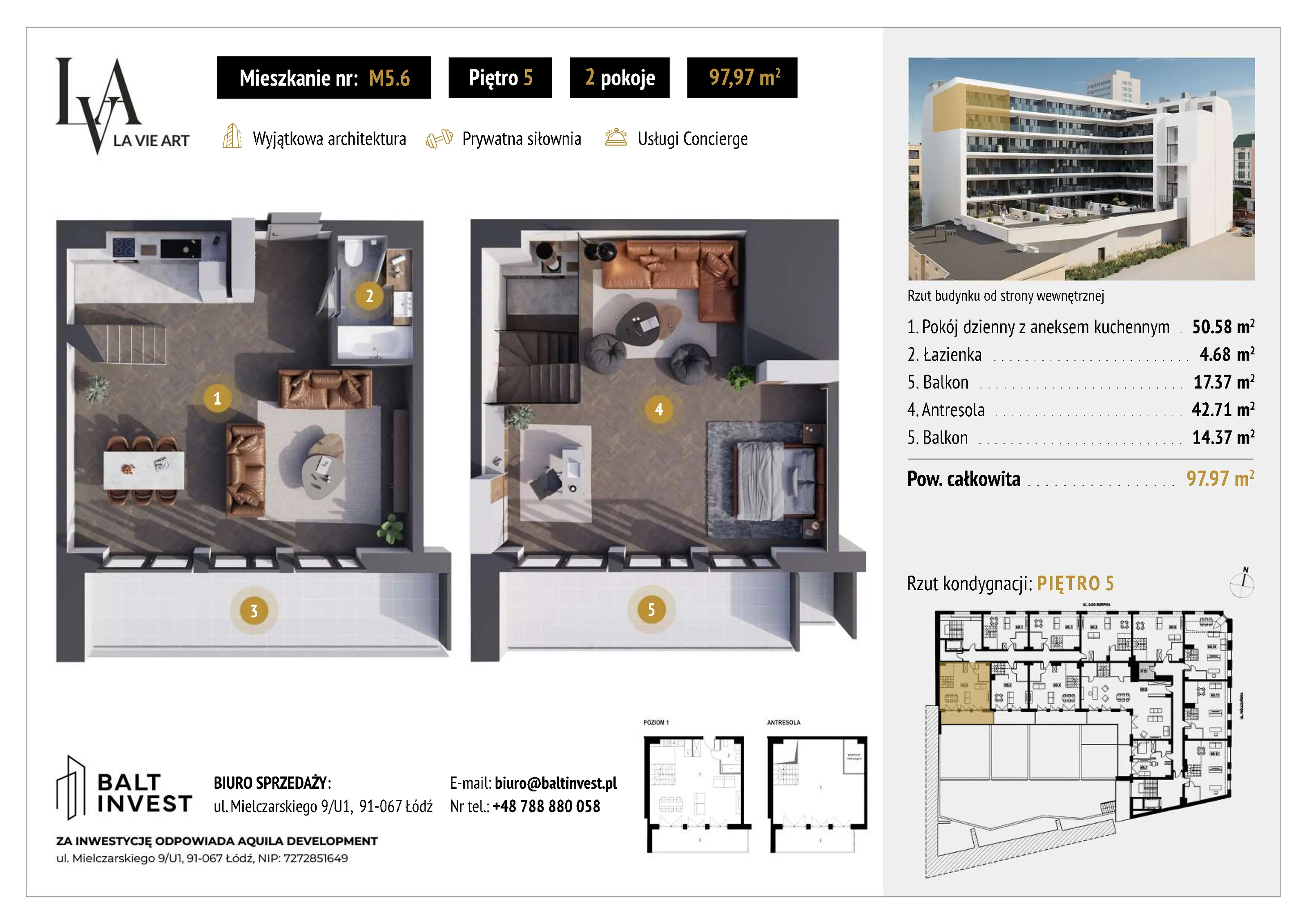 2 pokoje, mieszkanie 97,97 m², piętro 5, oferta nr M5_6, La Vie Art, Łódź, Polesie, ul. 6 Sierpnia 10