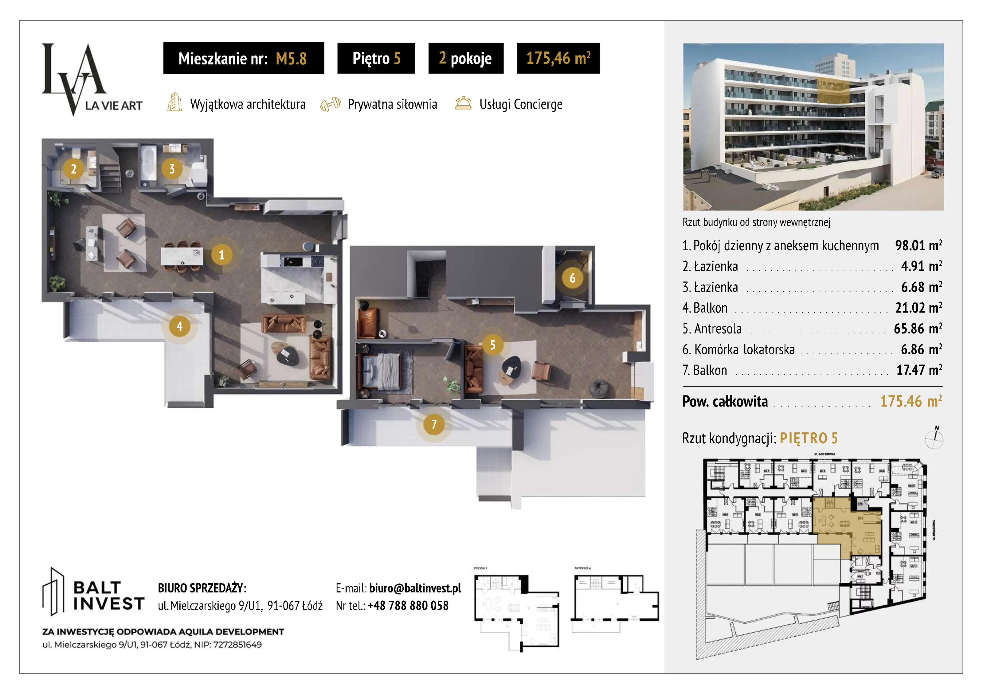 2 pokoje, mieszkanie 175,42 m², piętro 5, oferta nr M5_8, La Vie Art, Łódź, Polesie, ul. 6 Sierpnia 10