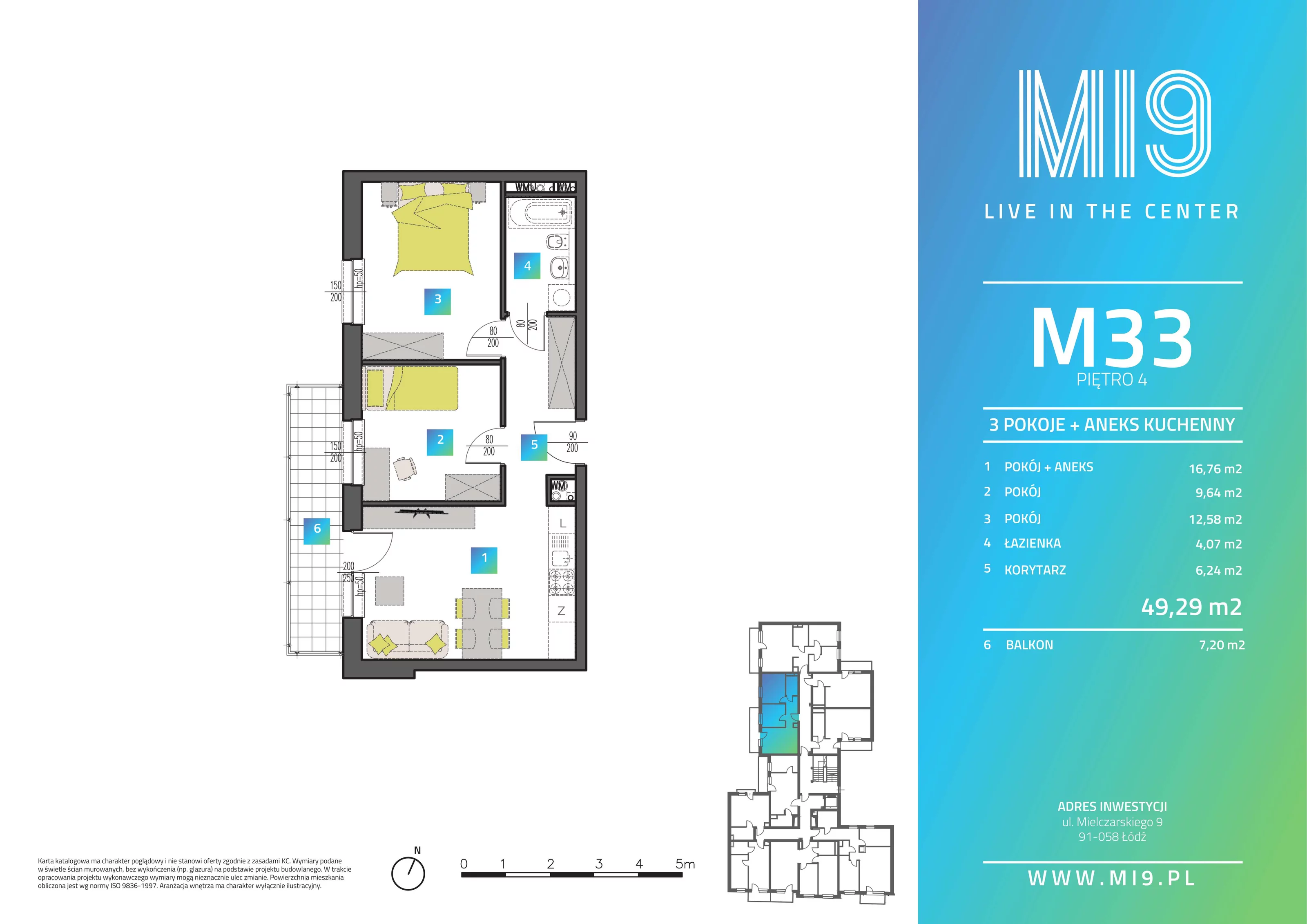 Apartament 49,42 m², piętro 4, oferta nr M33, Mi9, Łódź, Polesie, Stare Polesie, ul. Romualda Mielczarskiego 9
