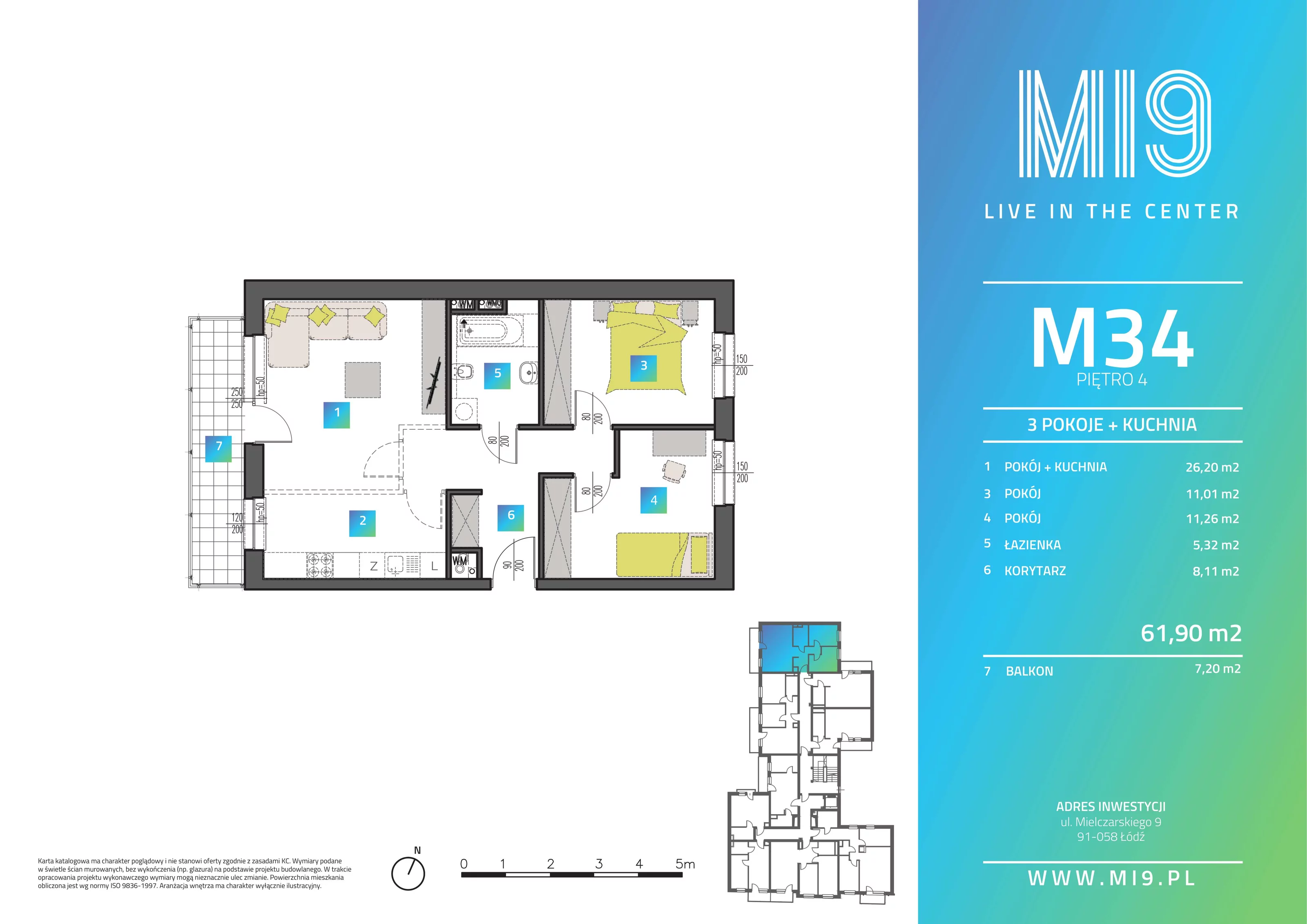 Apartament 61,90 m², piętro 4, oferta nr M34, Mi9, Łódź, Polesie, Stare Polesie, ul. Romualda Mielczarskiego 9