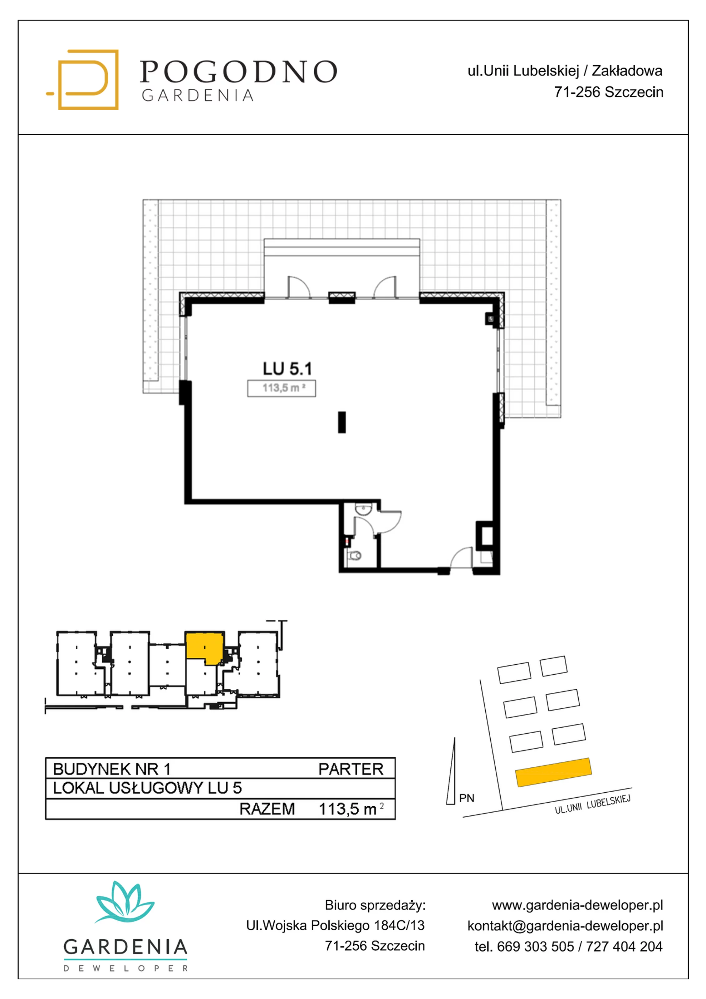 Lokal użytkowy 113,50 m², oferta nr LU-5, Gardenia Pogodno - lokale użytkowe, Szczecin, Zachód, Pogodno, ul. Unii Lubelskiej