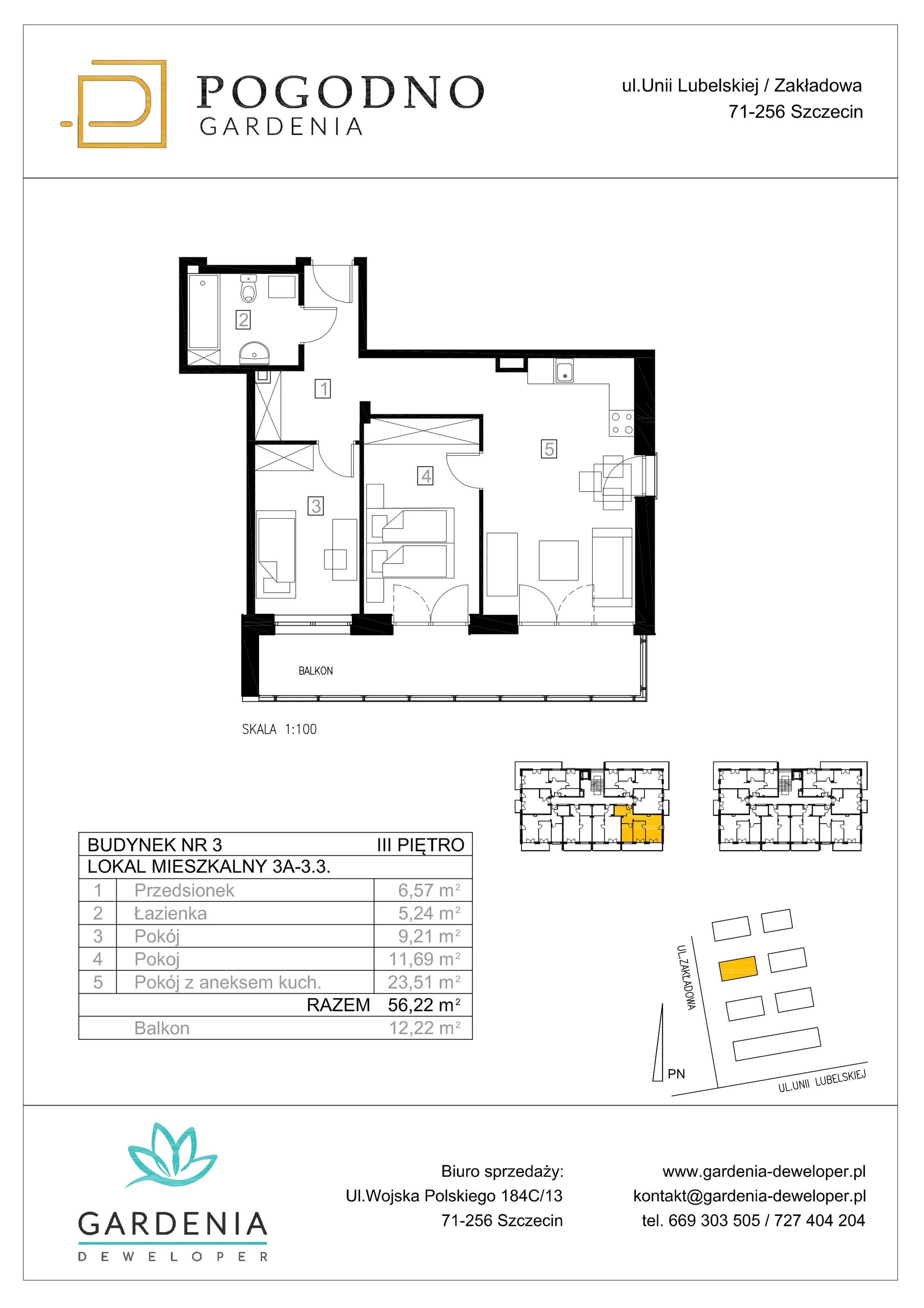 Mieszkanie 31,50 m², piętro 3, oferta nr 3A-3-2, Gardenia Pogodno, Szczecin, Zachód, Pogodno, ul. Unii Lubelskiej