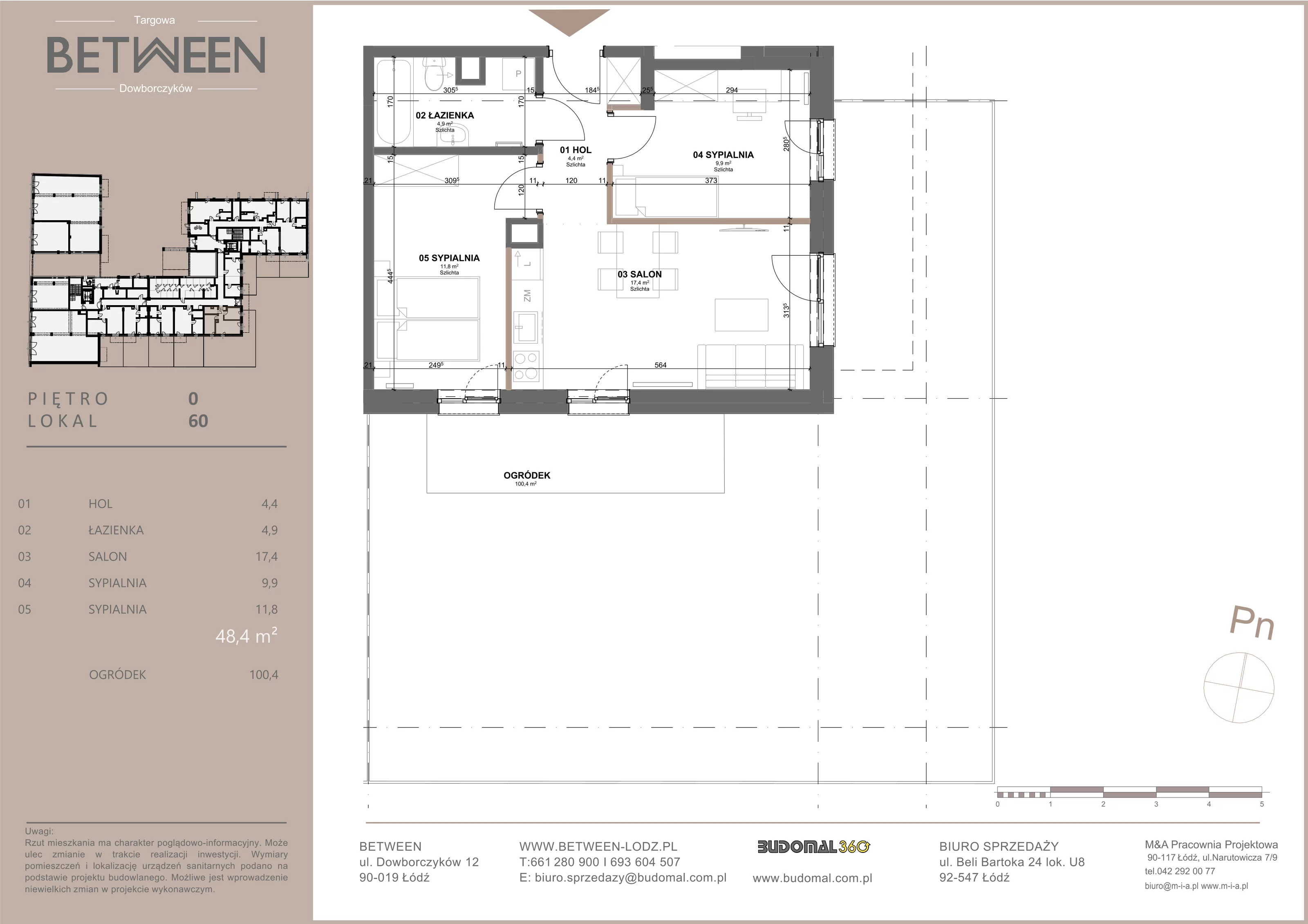 Mieszkanie 48,40 m², parter, oferta nr 60, Between, Łódź, Widzew, ul. Dowborczyków 12