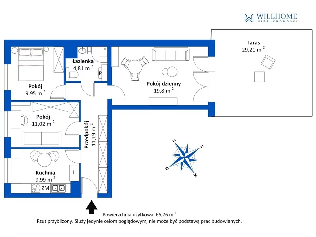 3 pokoje, mieszkanie 66,55 m², piętro 1, oferta nr , 135/16253/OMS, Wrocław, Gądów-Popowice Południowe, Popowice