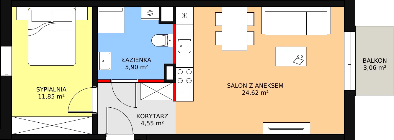 Nowe mieszkanie, 46,30 m², 2 pokoje, 3 piętro, oferta nr 11/60.