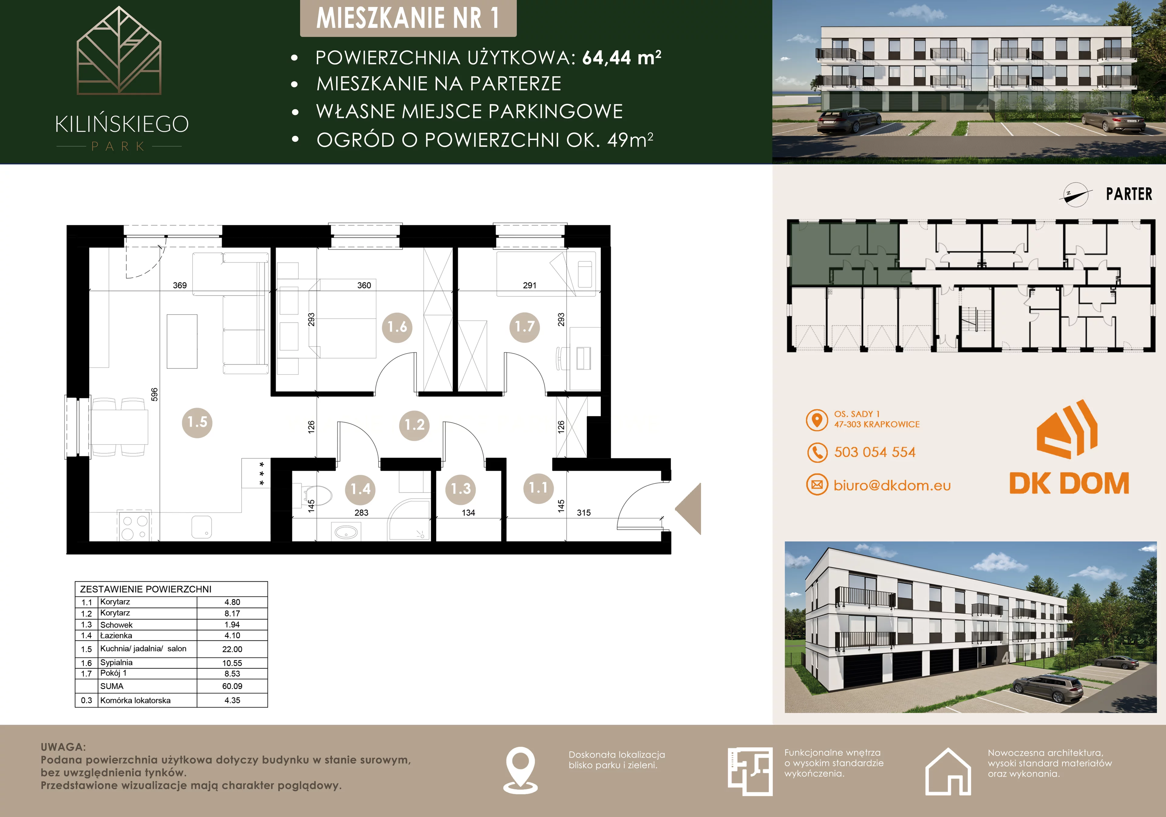 Mieszkanie 64,44 m², parter, oferta nr 1, Kilińskiego Park, Krapkowice, ul. Kilińskiego