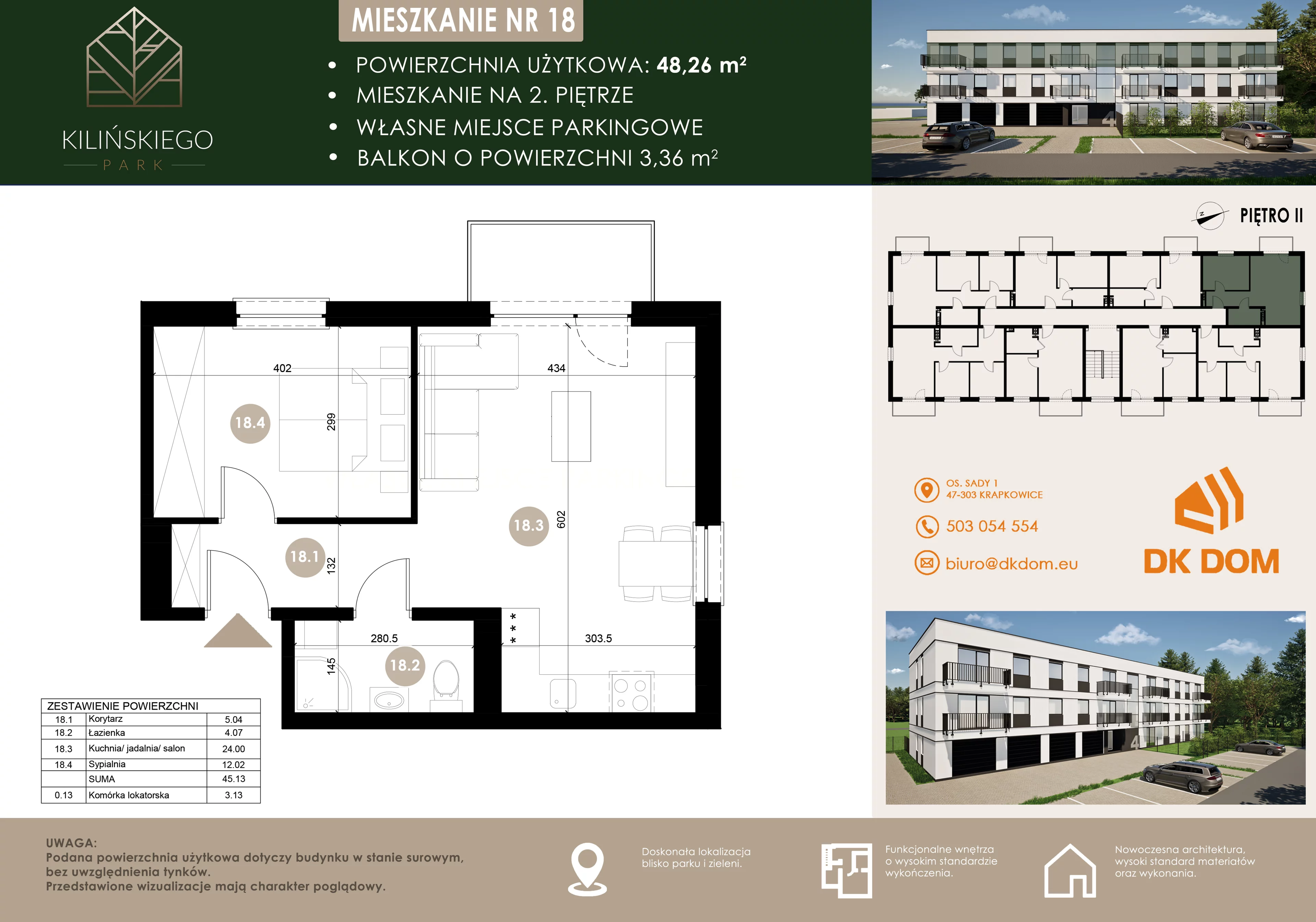 Mieszkanie 48,26 m², piętro 2, oferta nr 18, Kilińskiego Park, Krapkowice, ul. Kilińskiego