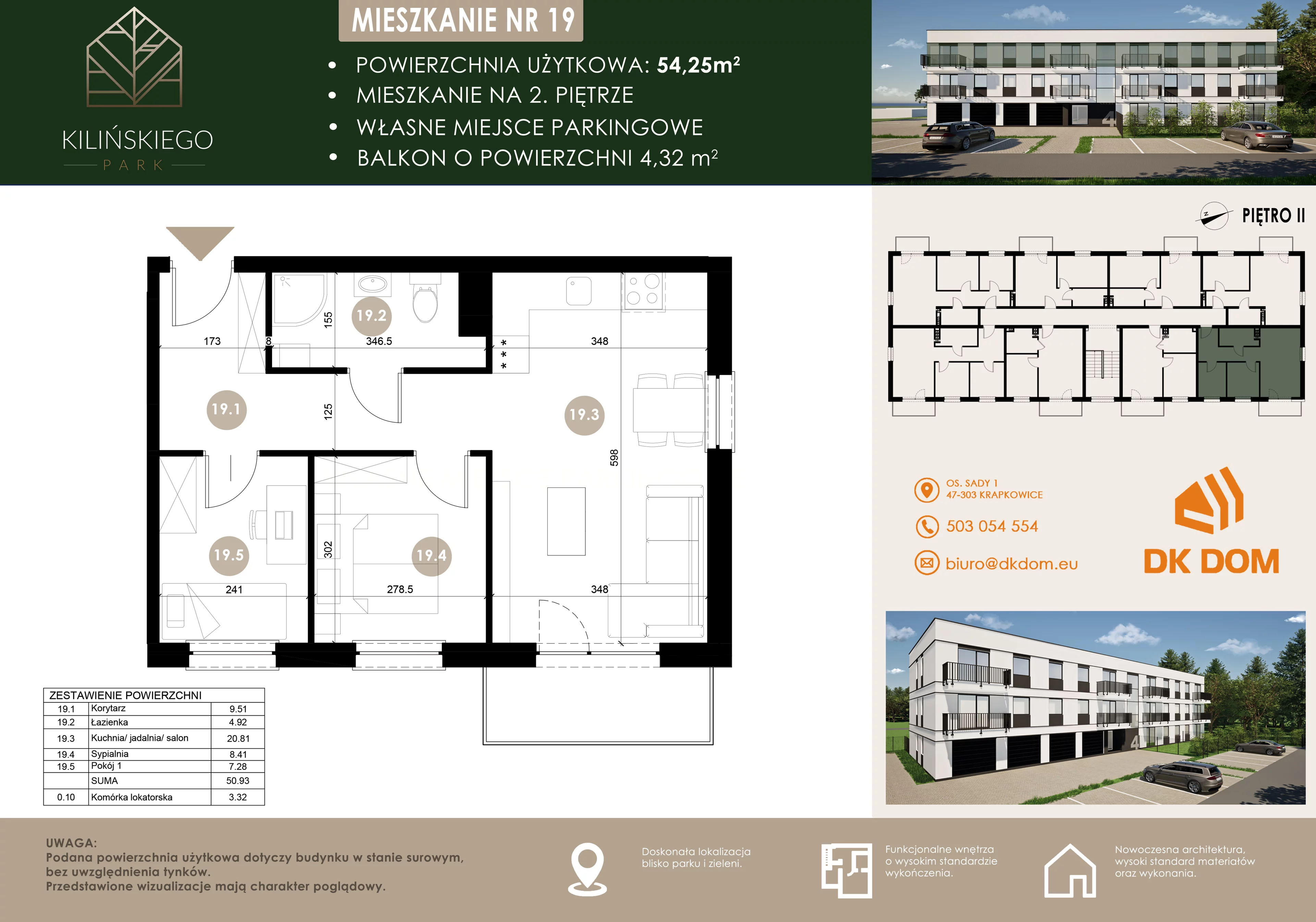 Mieszkanie 54,25 m², piętro 2, oferta nr 19, Kilińskiego Park, Krapkowice, ul. Kilińskiego