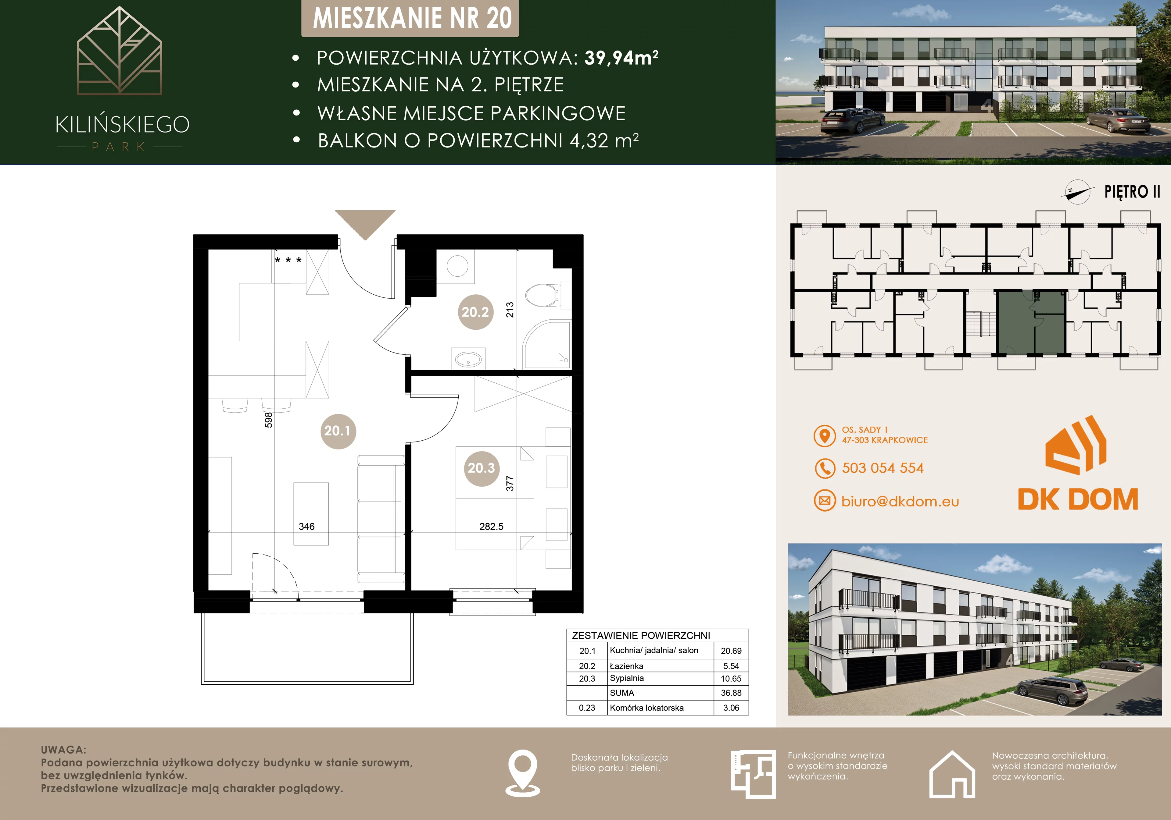 Mieszkanie 39,94 m², piętro 2, oferta nr 20, Kilińskiego Park, Krapkowice, ul. Kilińskiego