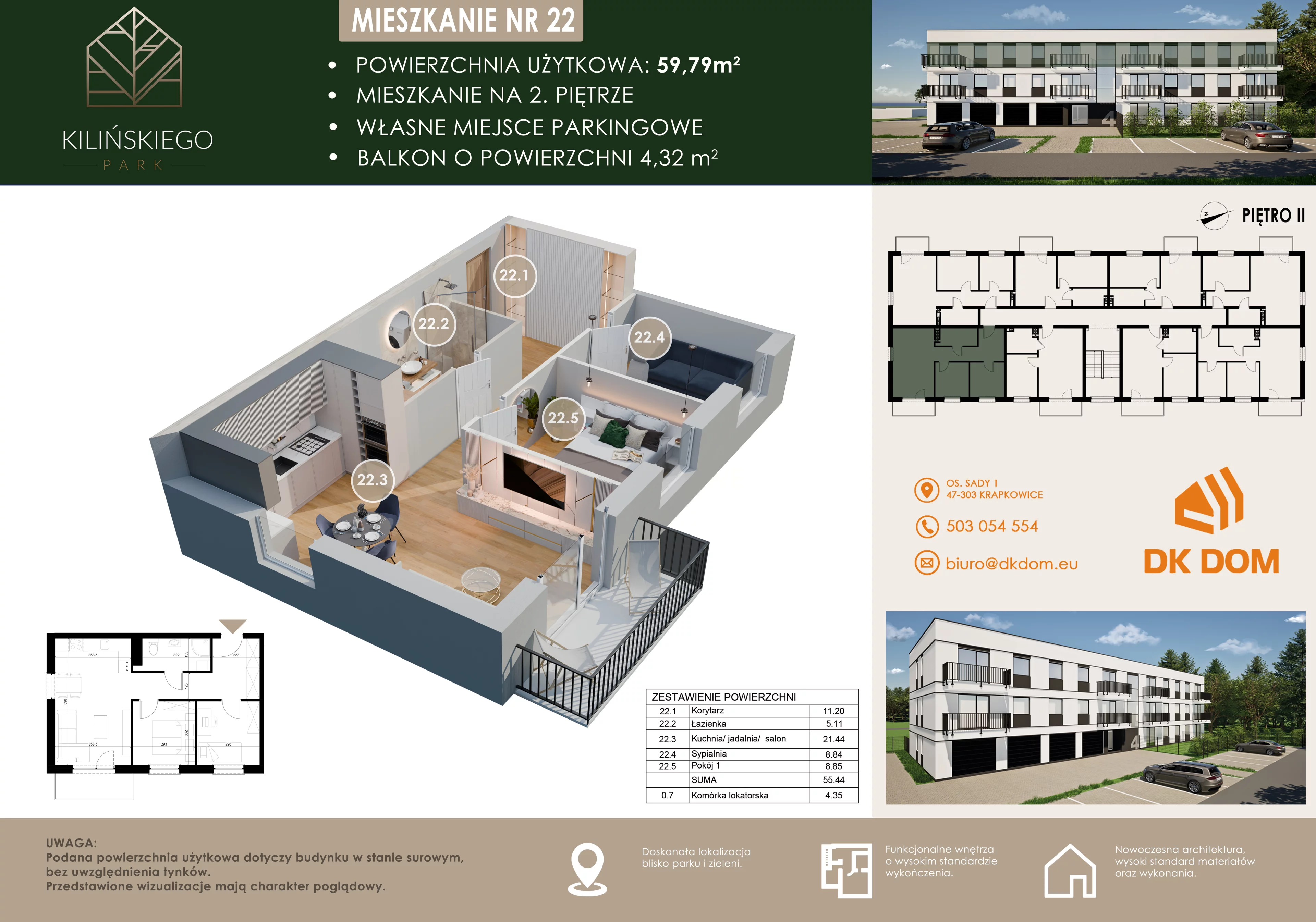 Mieszkanie 59,79 m², piętro 2, oferta nr 22, Kilińskiego Park, Krapkowice, ul. Kilińskiego