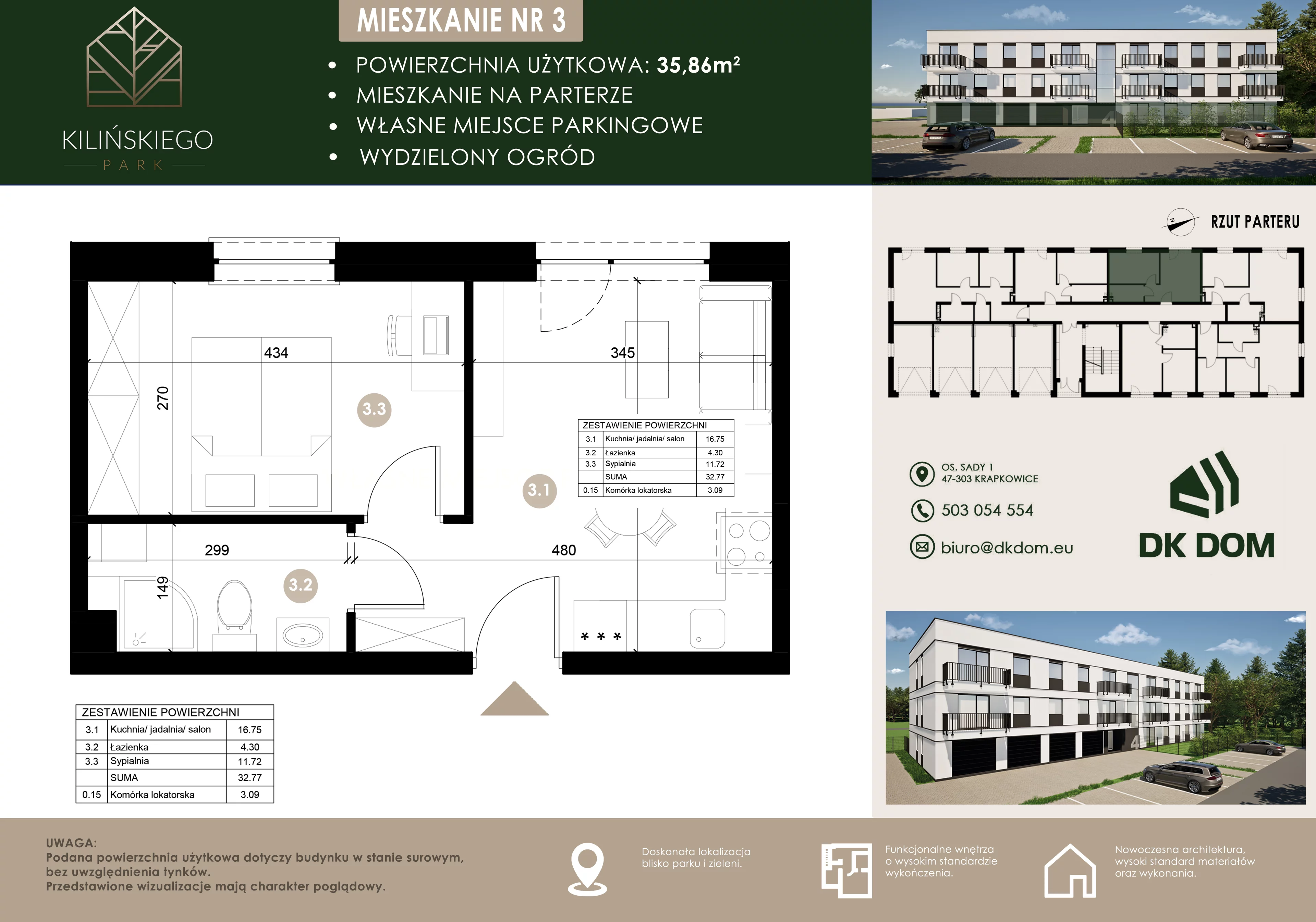 Mieszkanie 35,86 m², parter, oferta nr 3, Kilińskiego Park, Krapkowice, ul. Kilińskiego