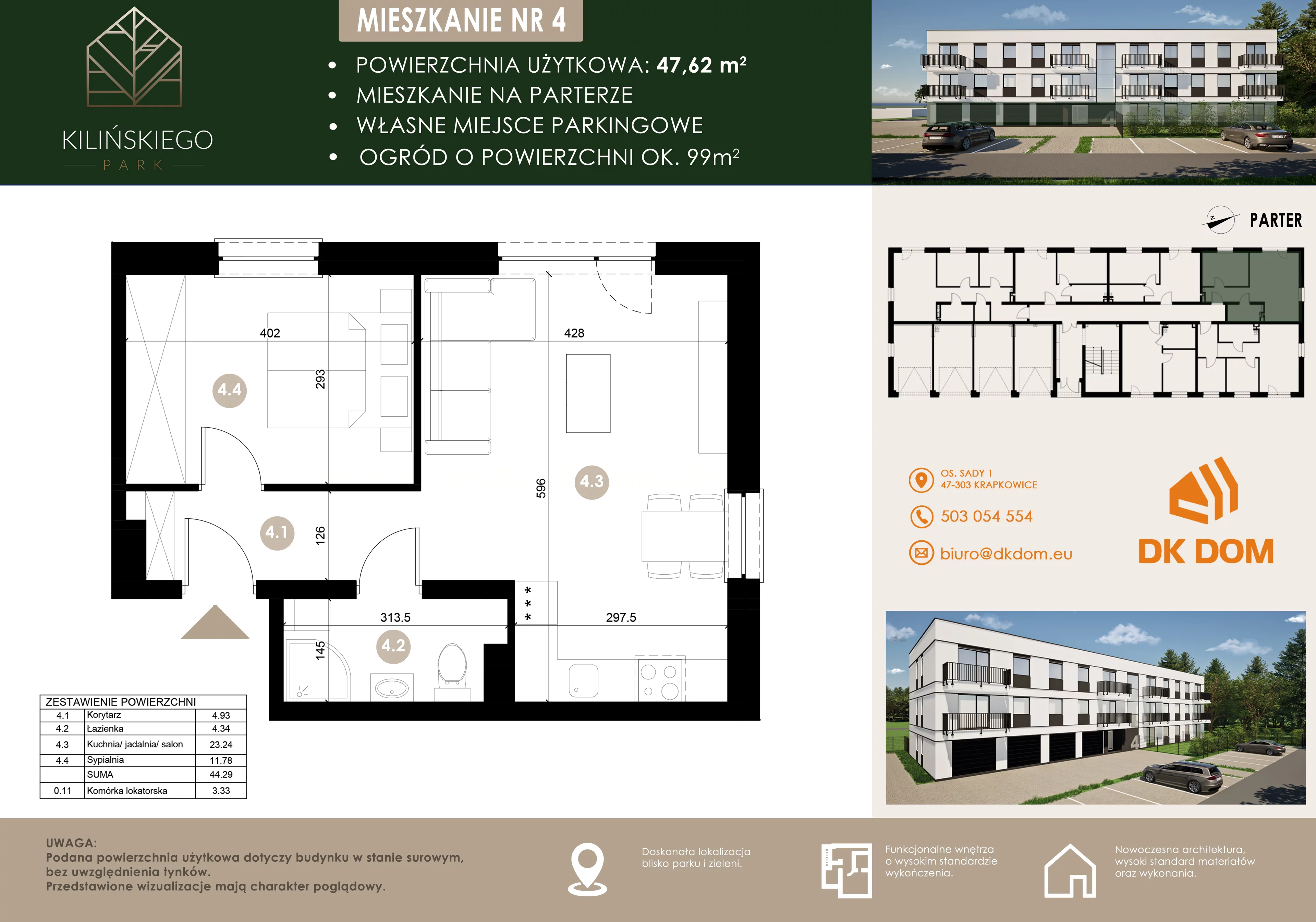 Mieszkanie 47,62 m², parter, oferta nr 4, Kilińskiego Park, Krapkowice, ul. Kilińskiego