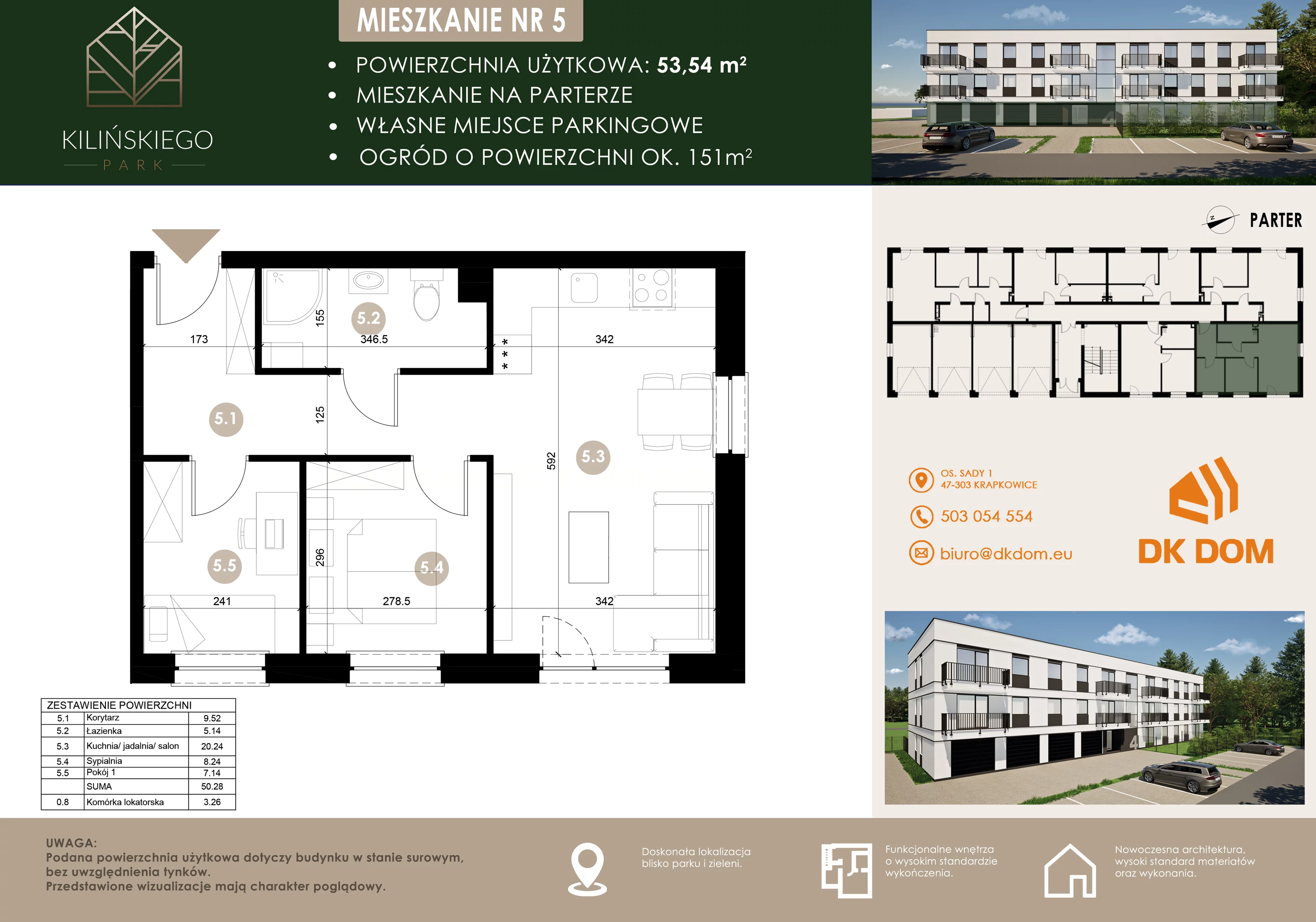Mieszkanie 53,54 m², parter, oferta nr 5, Kilińskiego Park, Krapkowice, ul. Kilińskiego