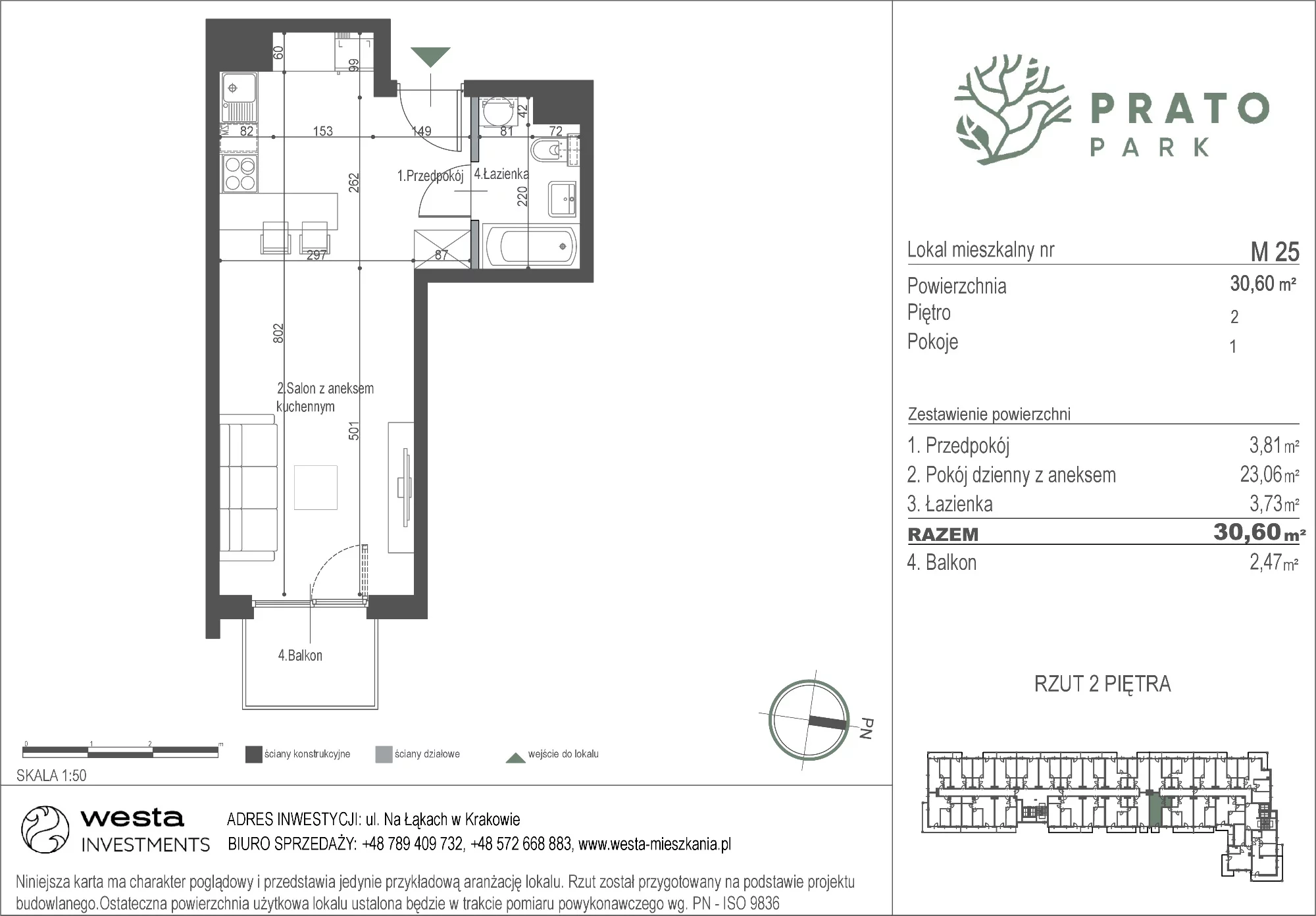 Mieszkanie 30,60 m², piętro 2, oferta nr M25, Prato Park, Kraków, Czyżyny, ul. Na Łąkach