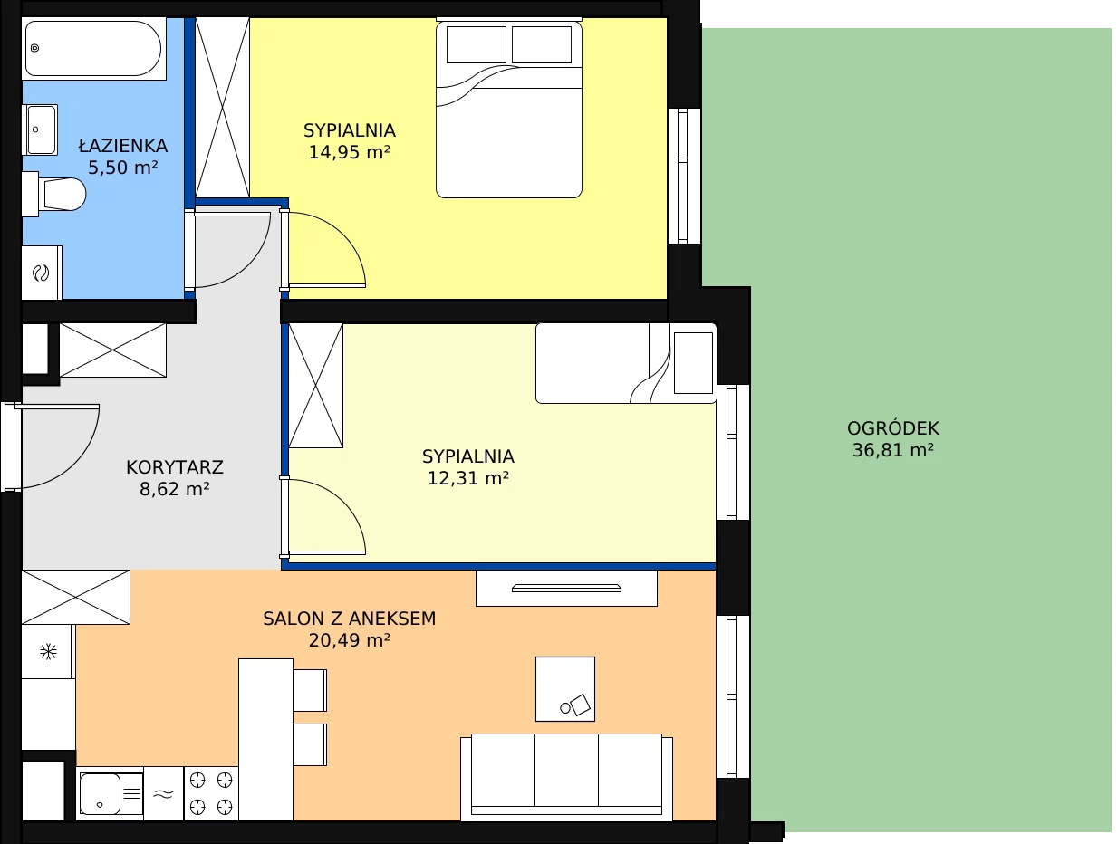Zalety mieszkania 61.87 m², M1
