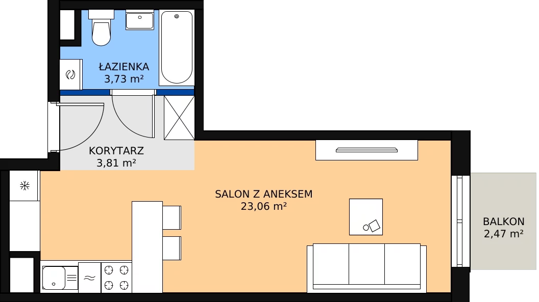 Zalety mieszkania 30.6 m², M25
