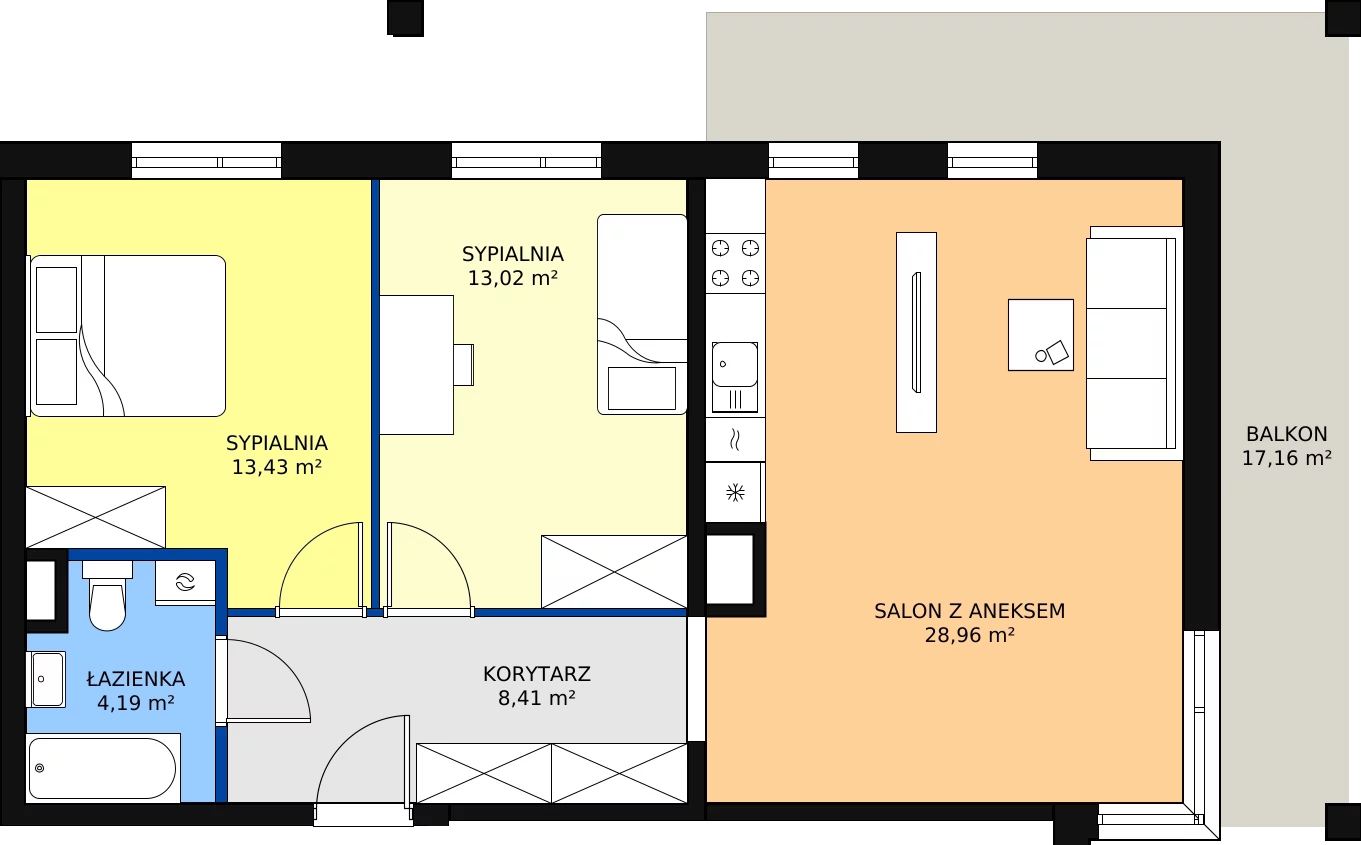 Zalety mieszkania 68.01 m², M42