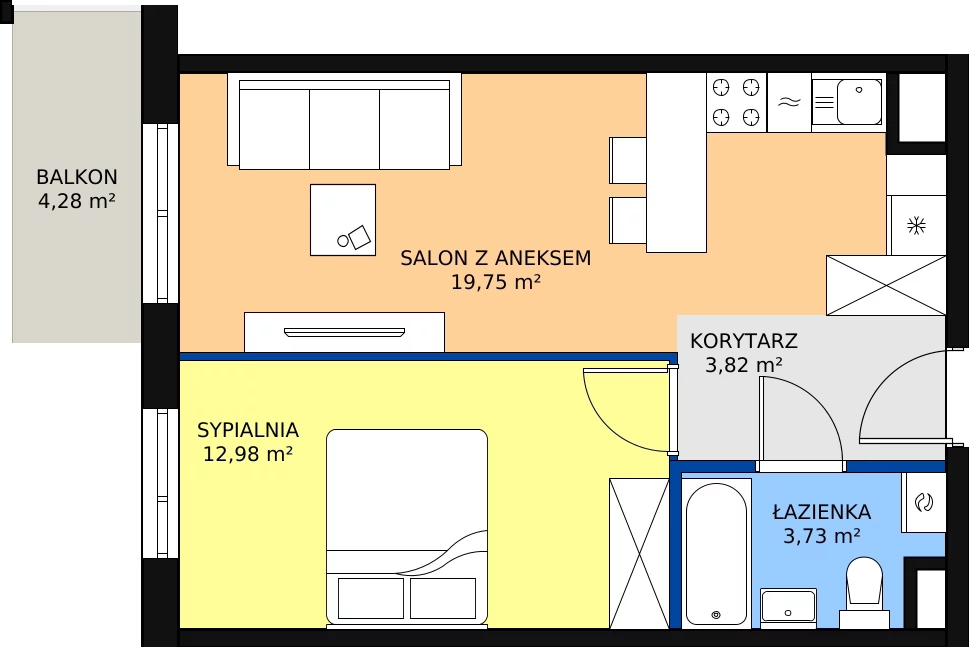 Zalety mieszkania 40.28 m², M90