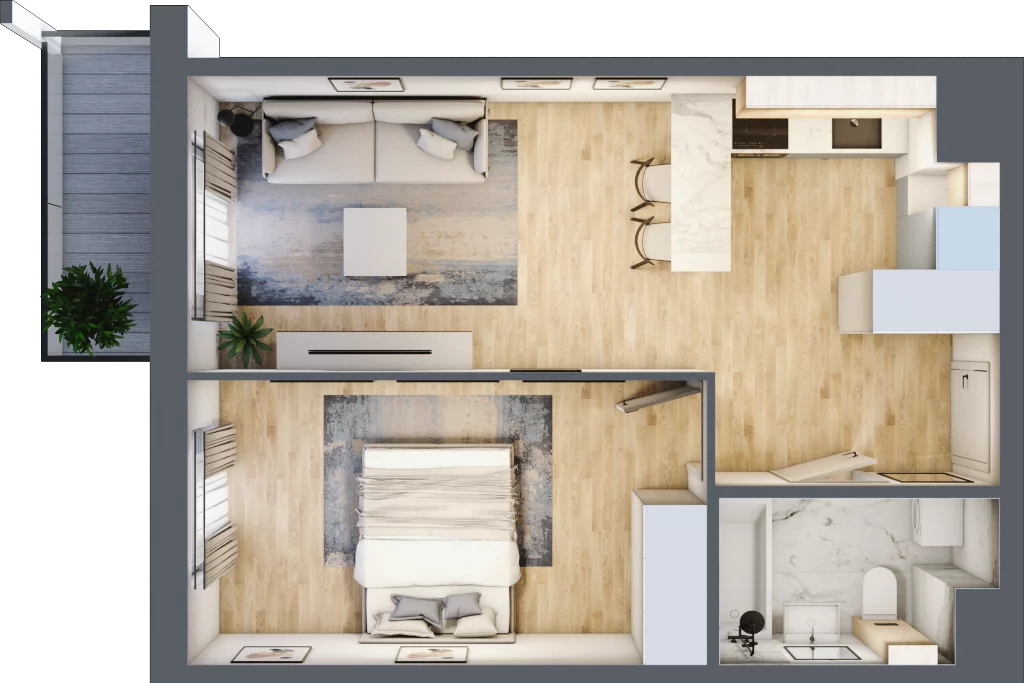 2 pokoje, mieszkanie 40,28 m², piętro 3, oferta nr M124, Prato Park, Kraków, Czyżyny, ul. Na Łąkach