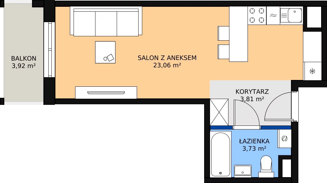 Zalety mieszkania 30.6 m², M127