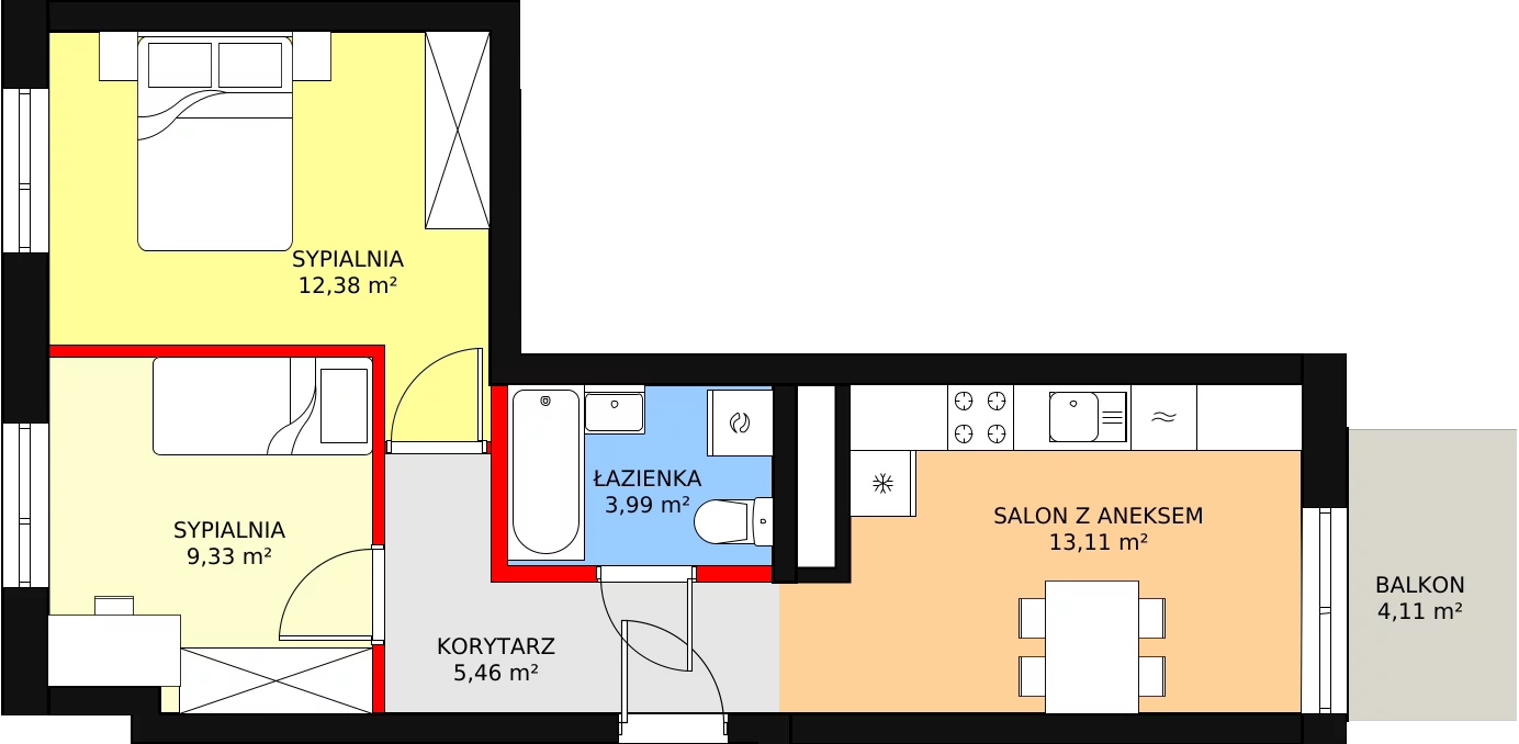 3 pokoje, mieszkanie 44,27 m², piętro 6, oferta nr 18, Podedworze 11, Kraków, Podgórze Duchackie, Piaski Wielkie, ul. Podedworze 11