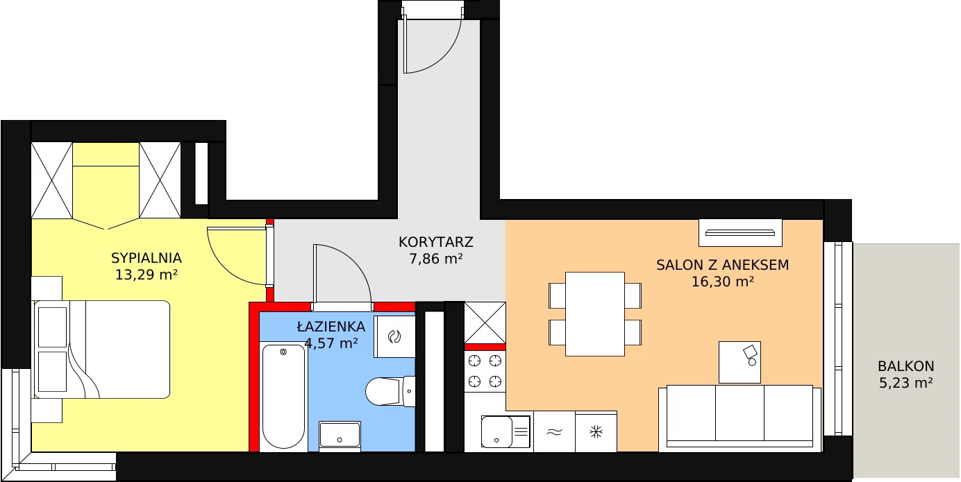 2 pokoje, mieszkanie 42,02 m², piętro 7, oferta nr 23, Podedworze 11, Kraków, Podgórze Duchackie, Piaski Wielkie, ul. Podedworze 11