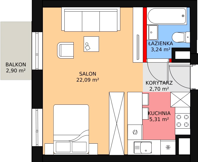 2 pokoje, mieszkanie 33,34 m², piętro 2, oferta nr 63, Podedworze 11, Kraków, Podgórze Duchackie, Piaski Wielkie, ul. Podedworze 11