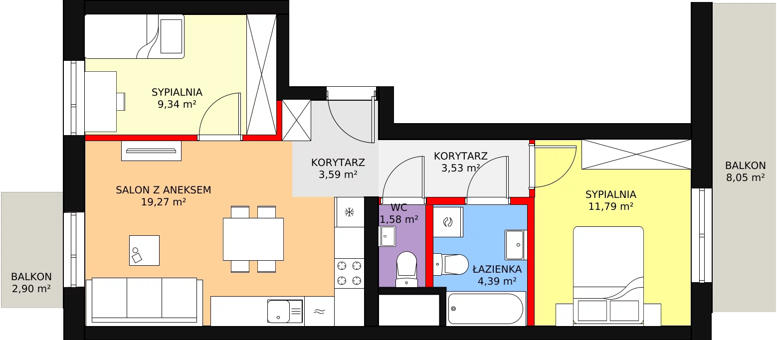 3 pokoje, mieszkanie 53,49 m², piętro 3, oferta nr 65, Podedworze 11, Kraków, Podgórze Duchackie, Piaski Wielkie, ul. Podedworze 11