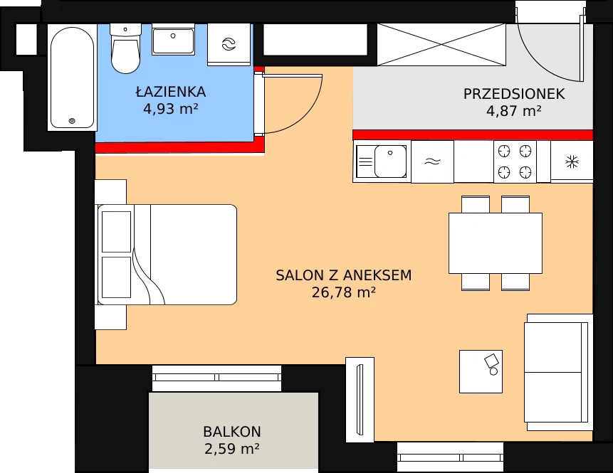 1 pokój, mieszkanie 36,58 m², piętro 9, oferta nr 84, Podedworze 11, Kraków, Podgórze Duchackie, Piaski Wielkie, ul. Podedworze 11