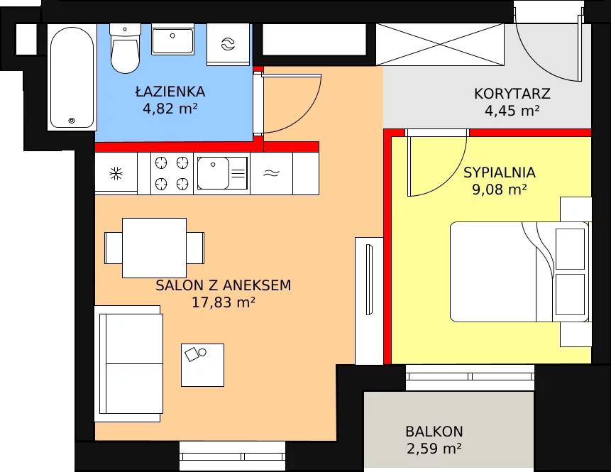 2 pokoje, mieszkanie 36,14 m², piętro 10, oferta nr 87, Podedworze 11, Kraków, Podgórze Duchackie, Piaski Wielkie, ul. Podedworze 11